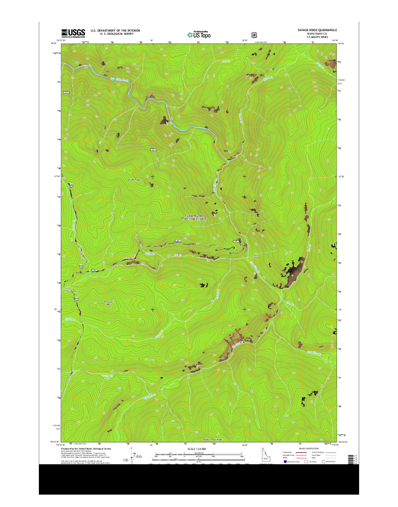 USGS US TOPO 7.5-MINUTE MAP FOR SAVAGE RIDGE, ID 2013