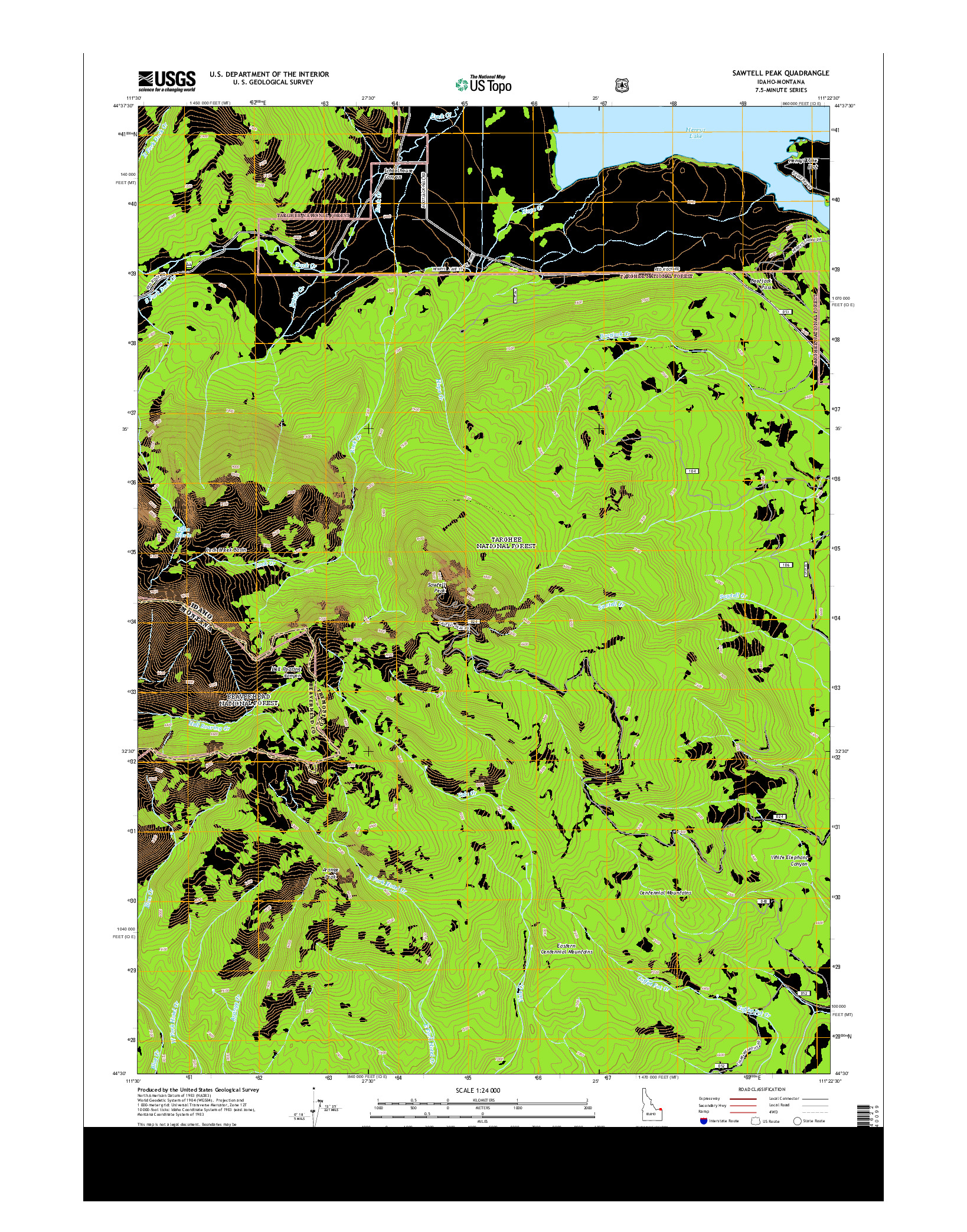 USGS US TOPO 7.5-MINUTE MAP FOR SAWTELL PEAK, ID-MT 2013