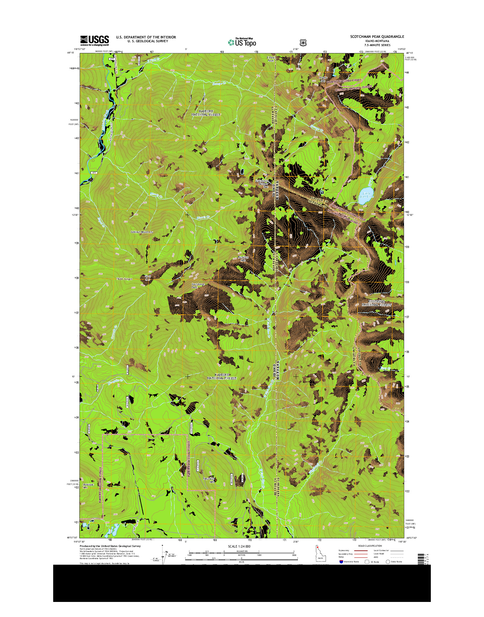 USGS US TOPO 7.5-MINUTE MAP FOR SCOTCHMAN PEAK, ID-MT 2013