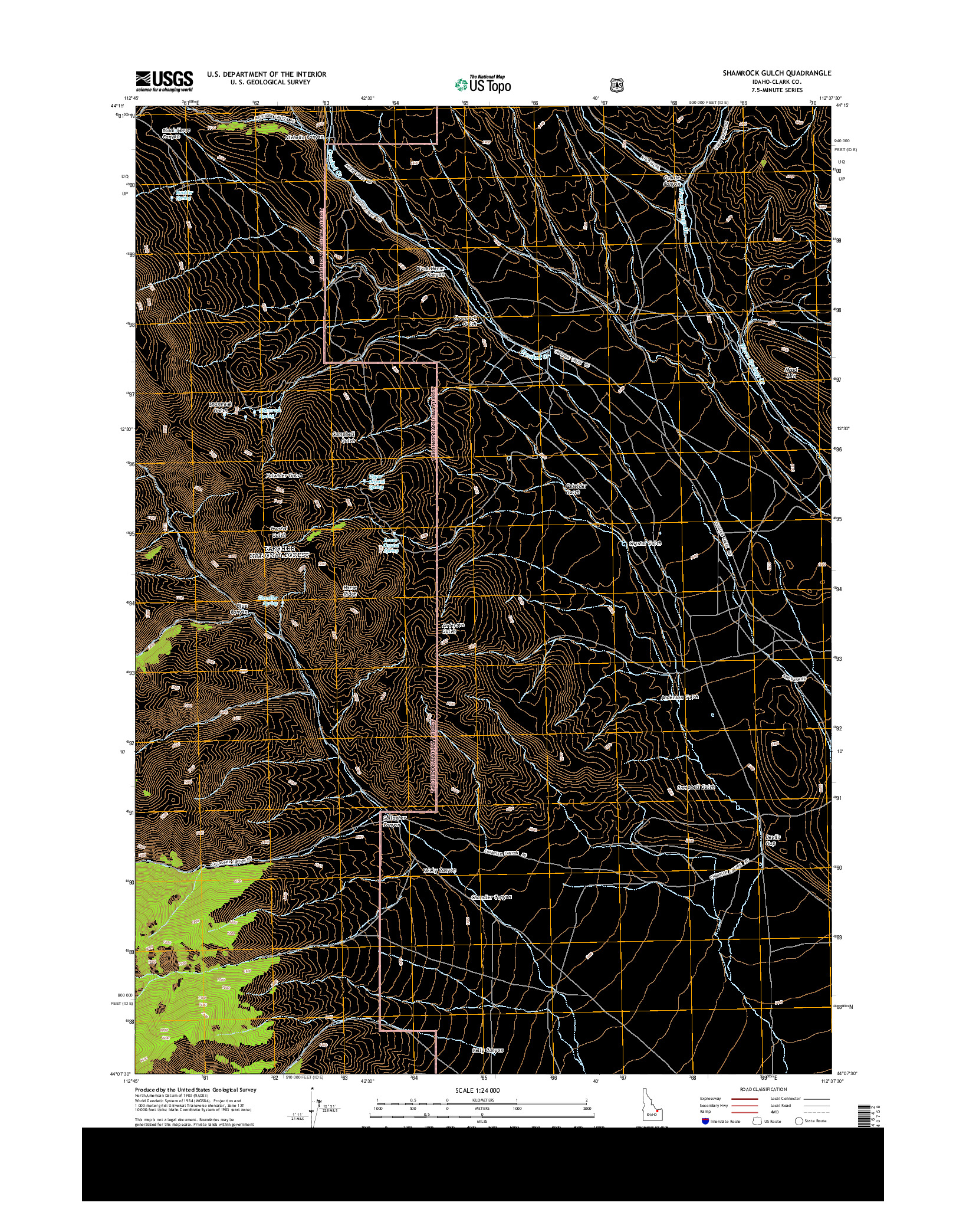 USGS US TOPO 7.5-MINUTE MAP FOR SHAMROCK GULCH, ID 2013