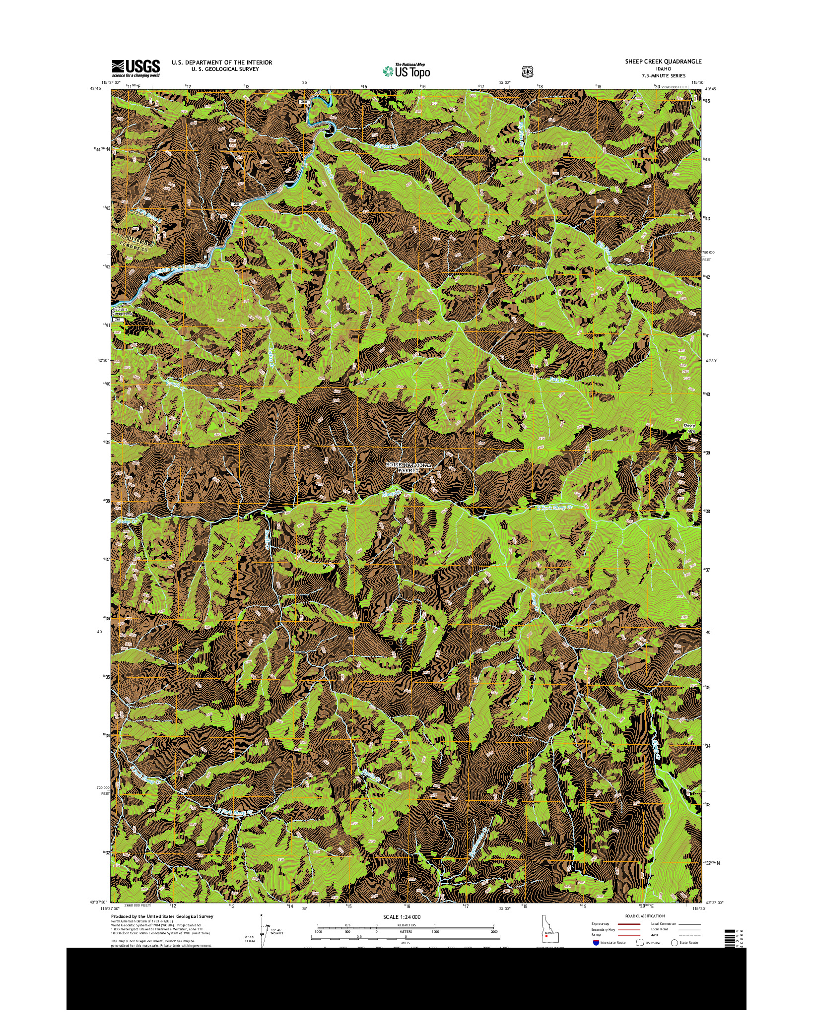 USGS US TOPO 7.5-MINUTE MAP FOR SHEEP CREEK, ID 2013