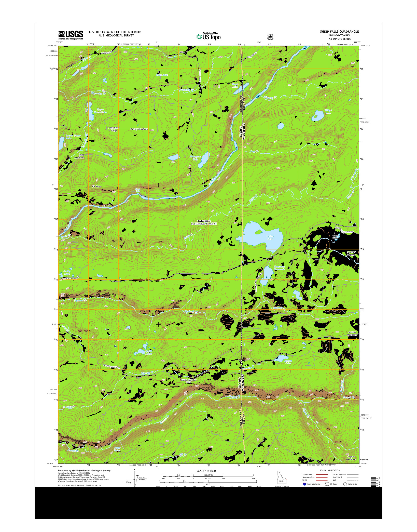USGS US TOPO 7.5-MINUTE MAP FOR SHEEP FALLS, ID-WY 2013