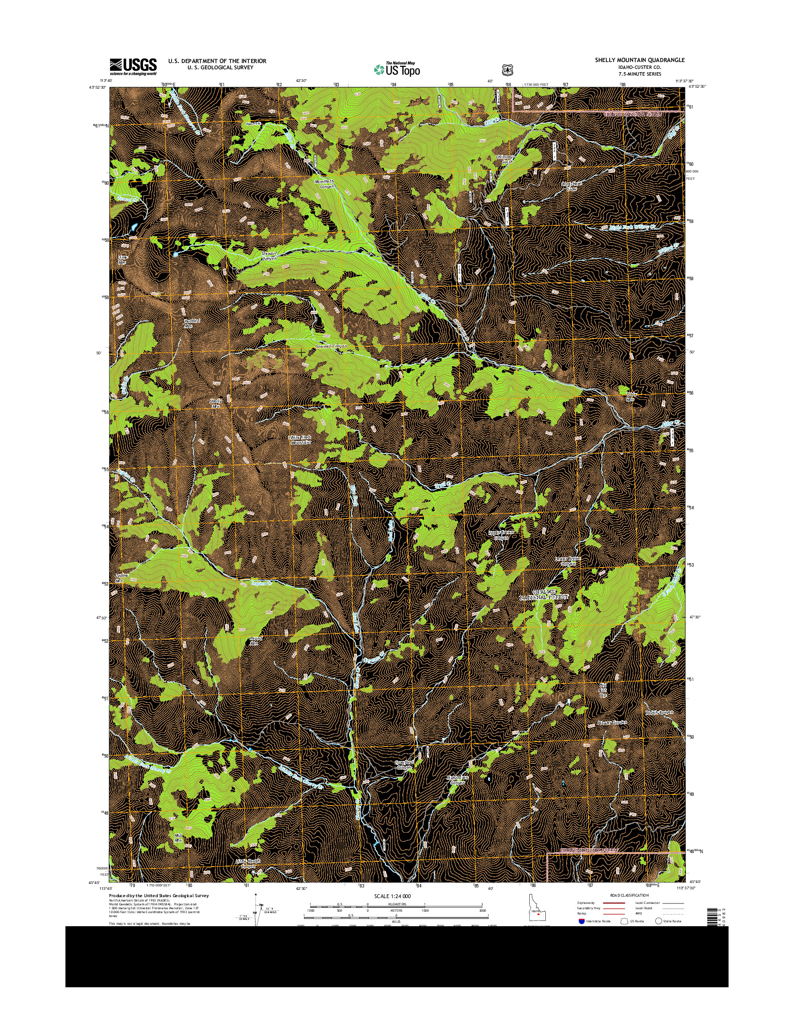 USGS US TOPO 7.5-MINUTE MAP FOR SHELLY MOUNTAIN, ID 2013