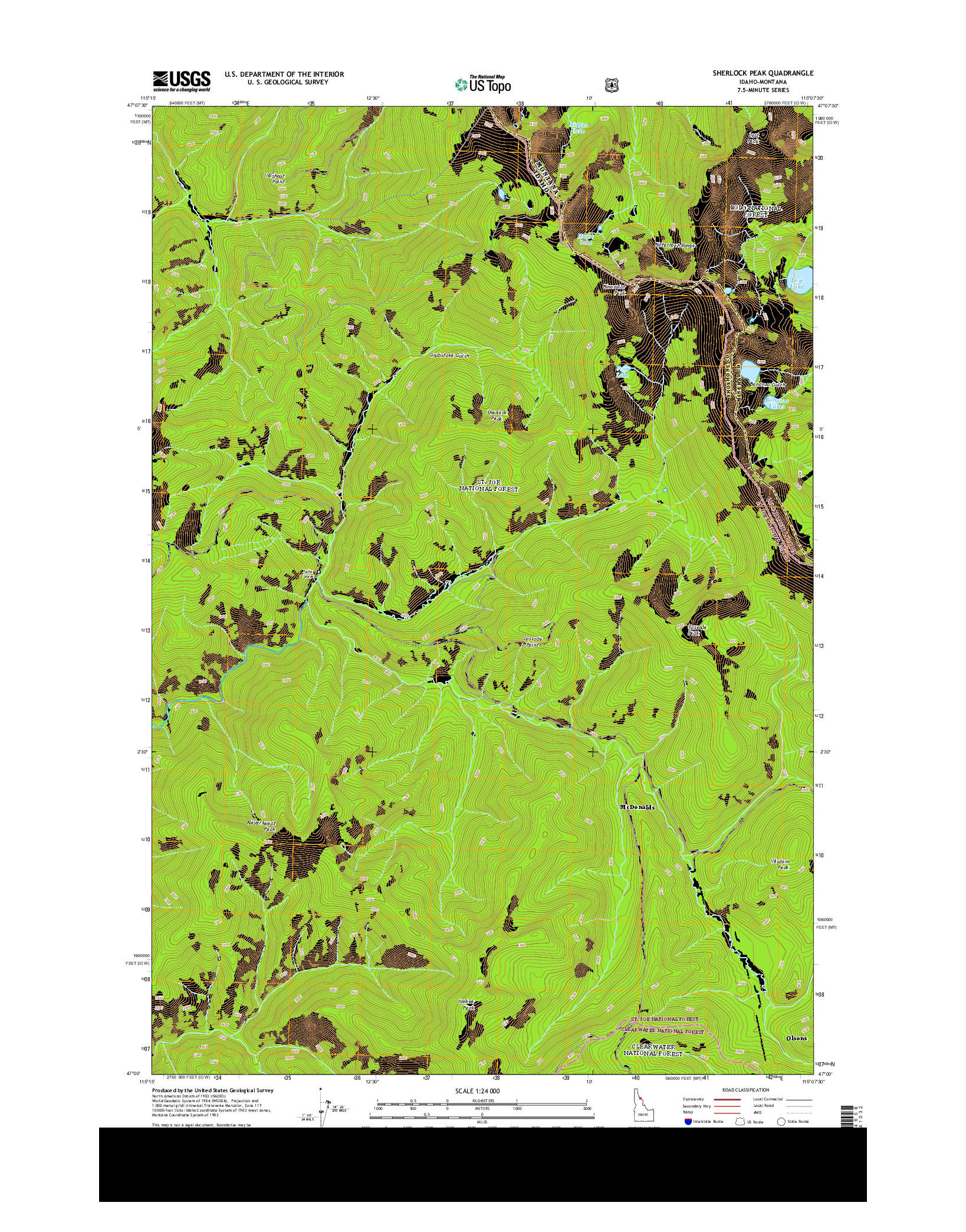 USGS US TOPO 7.5-MINUTE MAP FOR SHERLOCK PEAK, ID-MT 2013