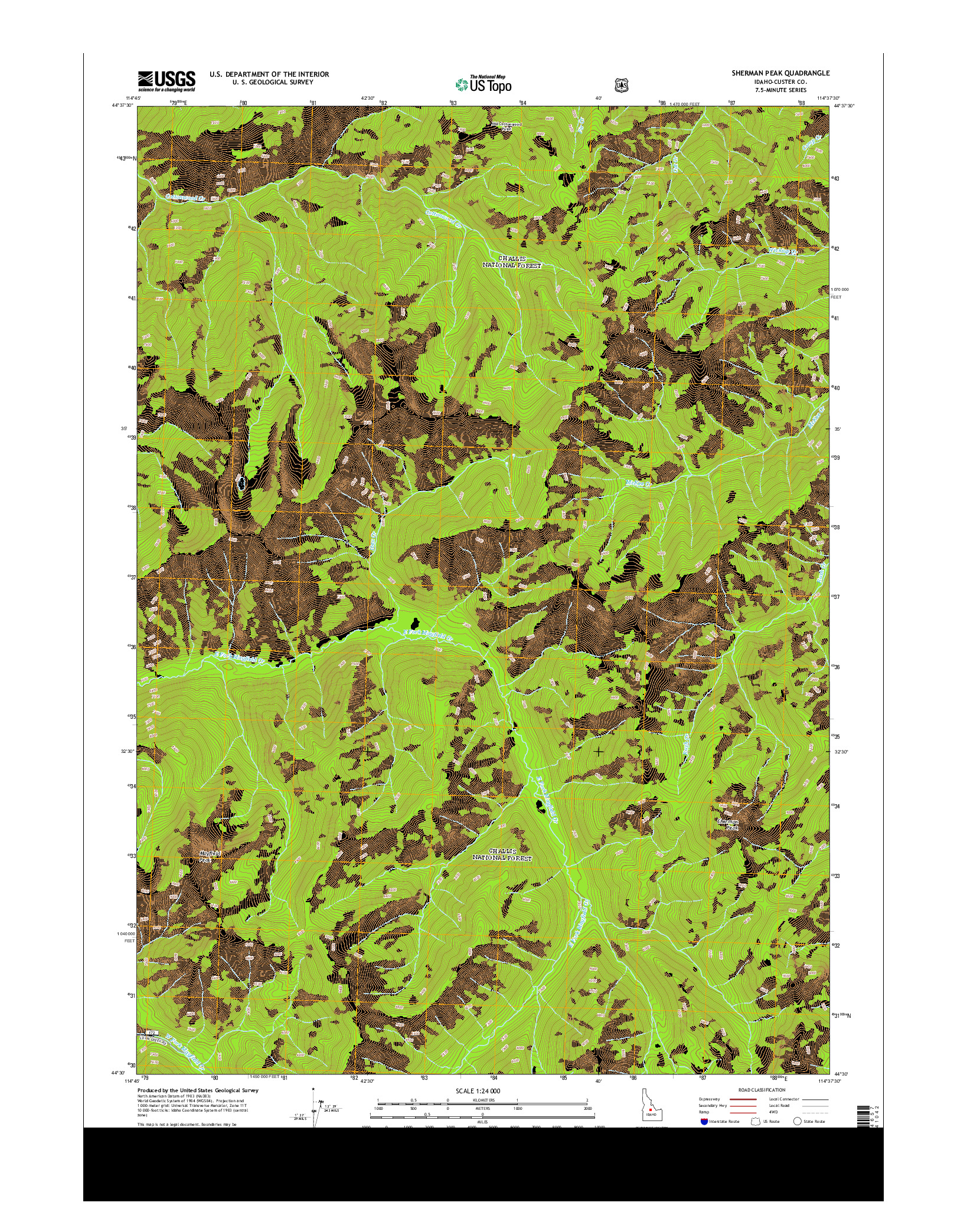 USGS US TOPO 7.5-MINUTE MAP FOR SHERMAN PEAK, ID 2013