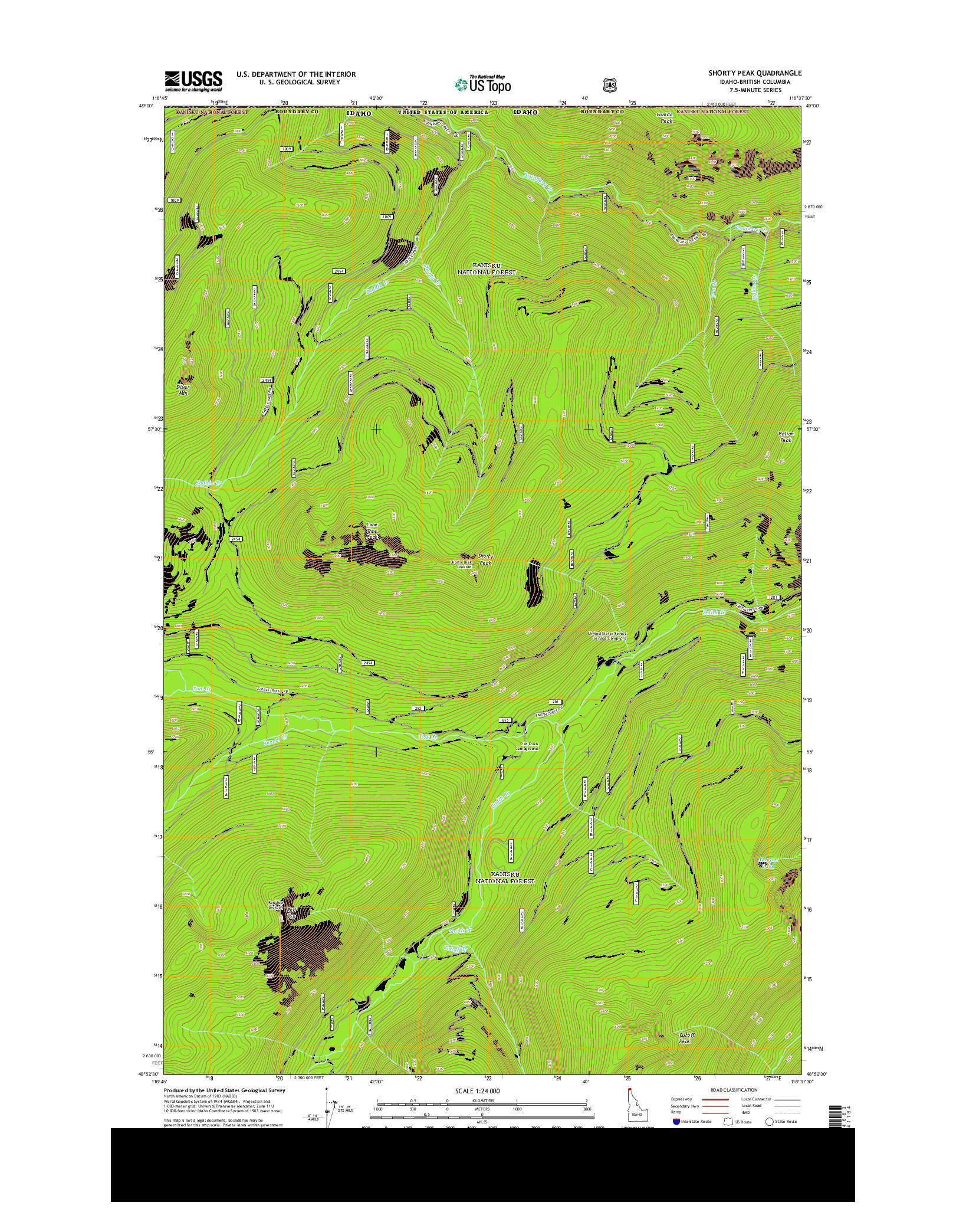 USGS US TOPO 7.5-MINUTE MAP FOR SHORTY PEAK, ID-BC 2013