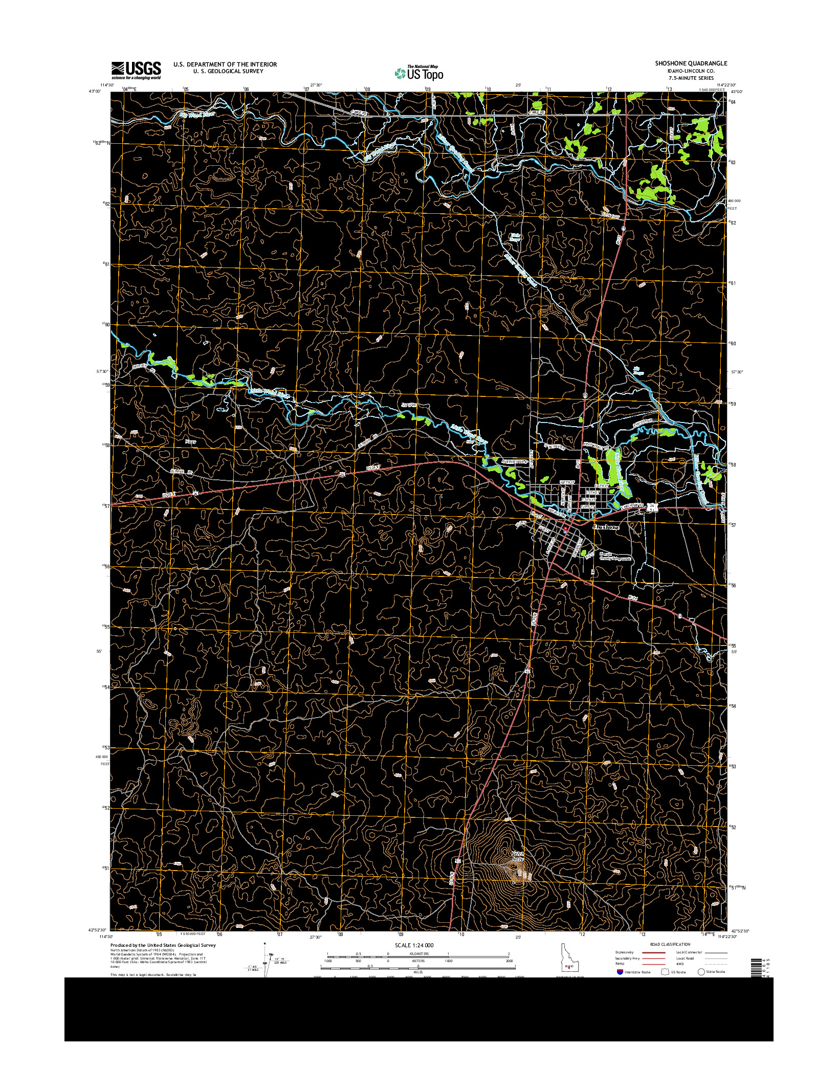 USGS US TOPO 7.5-MINUTE MAP FOR SHOSHONE, ID 2013