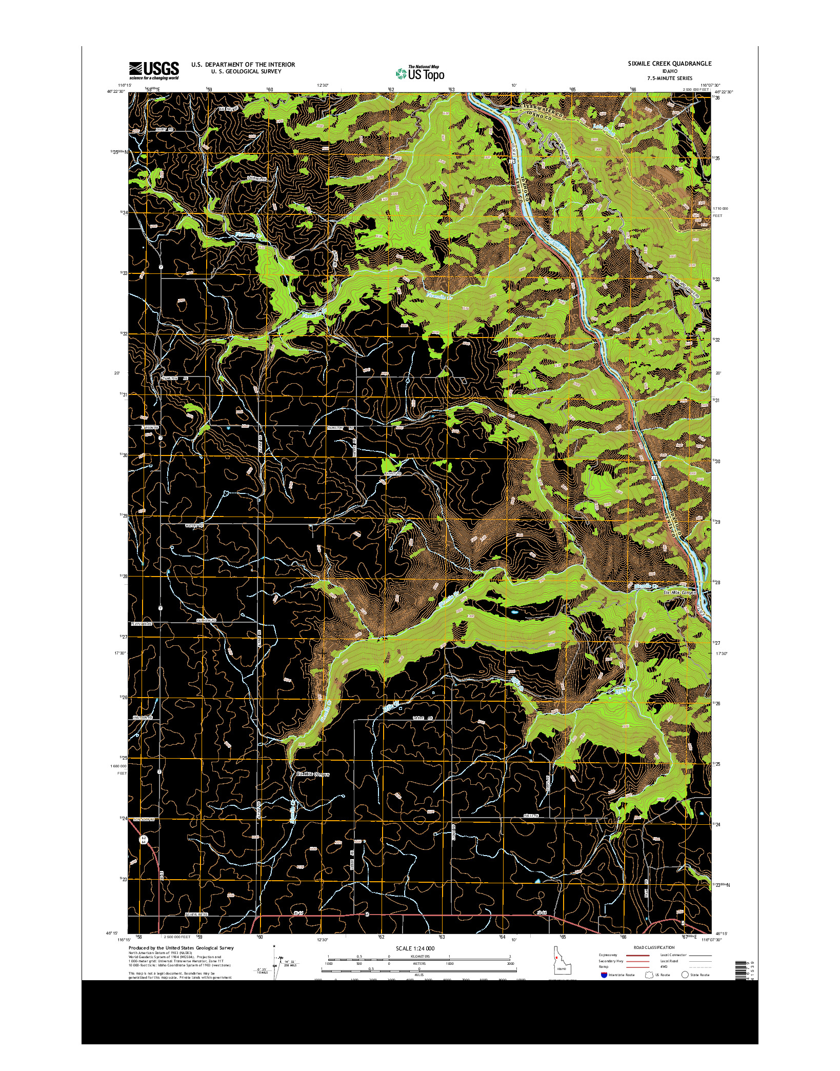 USGS US TOPO 7.5-MINUTE MAP FOR SIXMILE CREEK, ID 2013