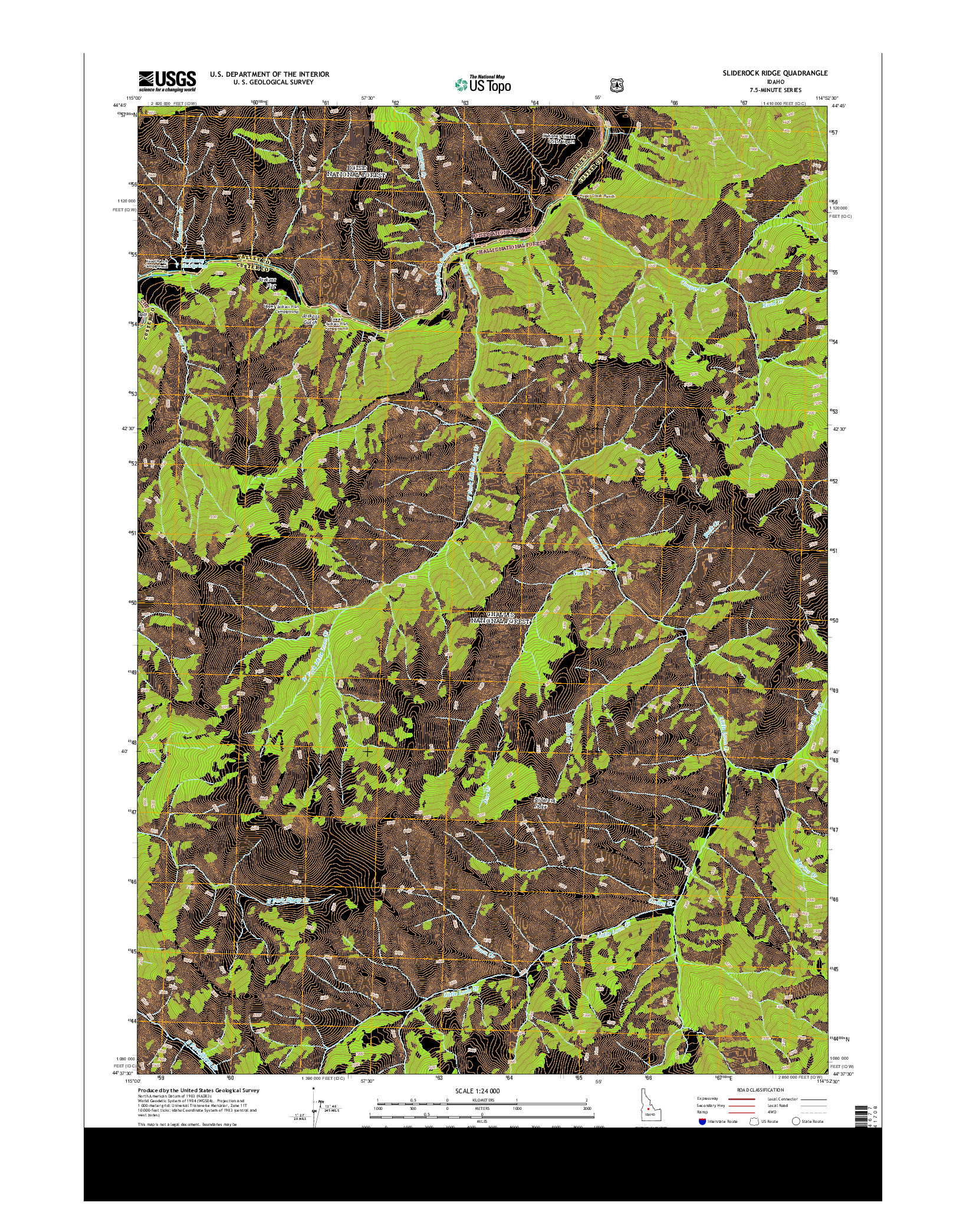 USGS US TOPO 7.5-MINUTE MAP FOR SLIDEROCK RIDGE, ID 2013