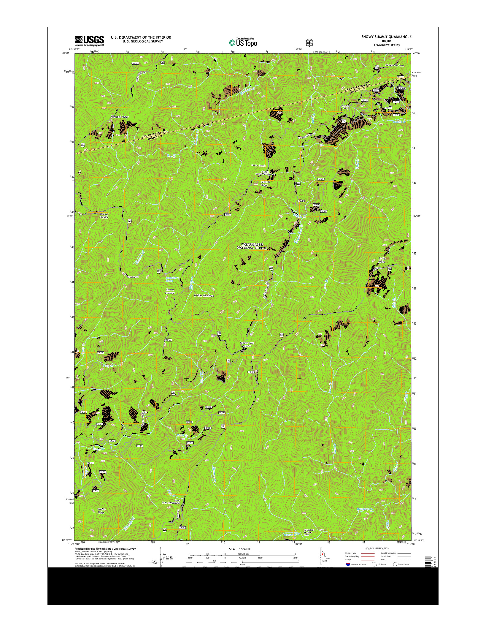 USGS US TOPO 7.5-MINUTE MAP FOR SNOWY SUMMIT, ID 2013