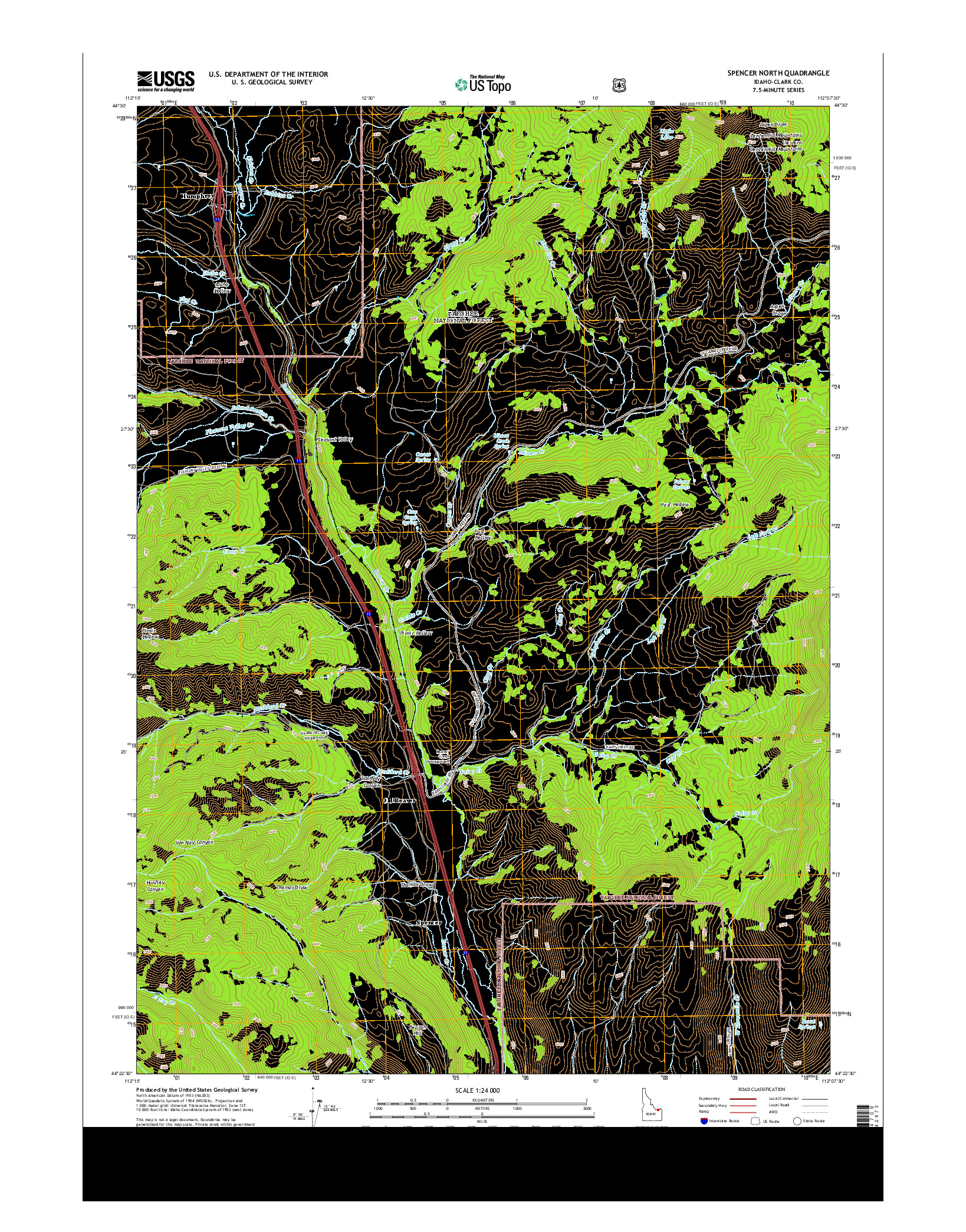 USGS US TOPO 7.5-MINUTE MAP FOR SPENCER NORTH, ID 2013