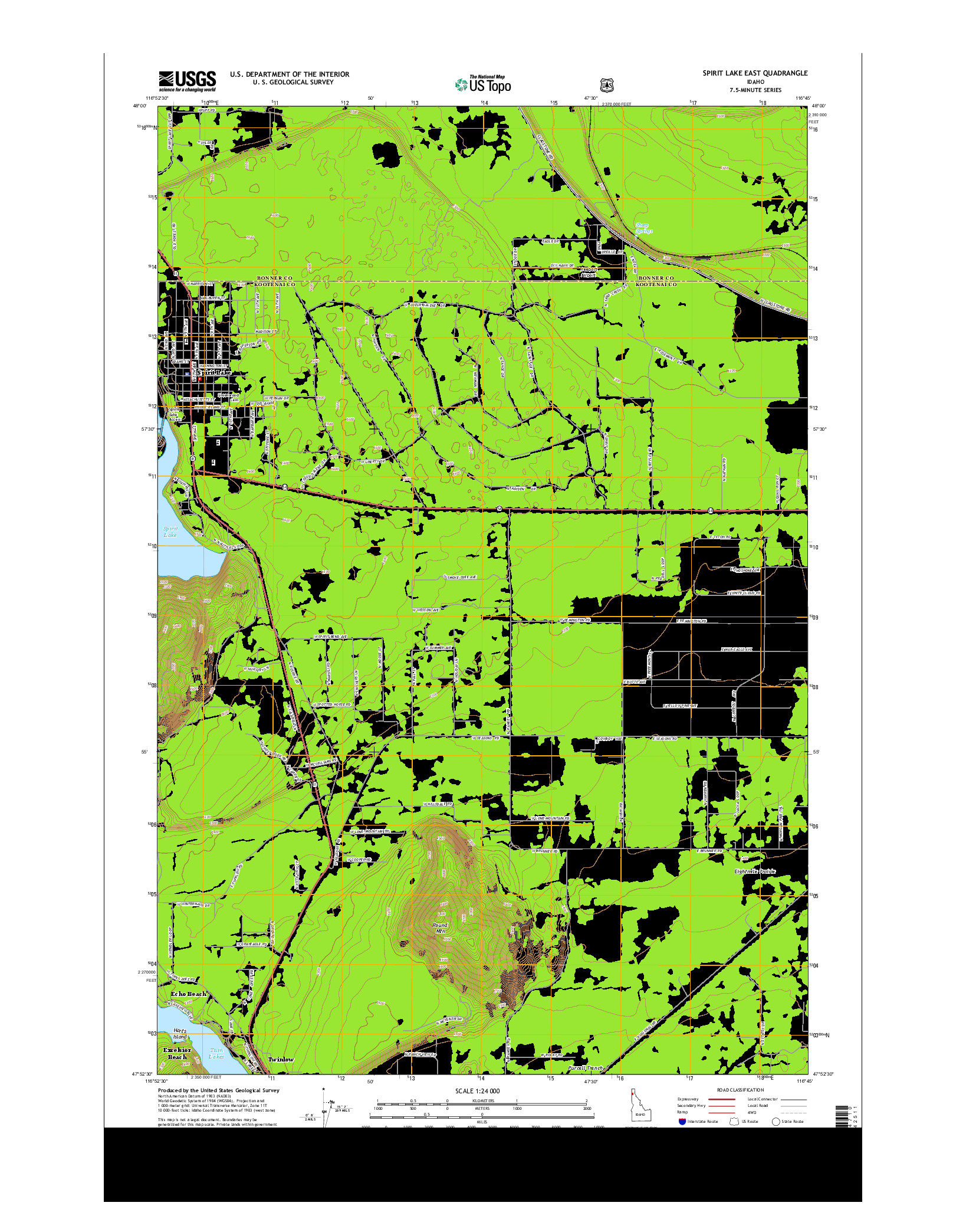 USGS US TOPO 7.5-MINUTE MAP FOR SPIRIT LAKE EAST, ID 2013