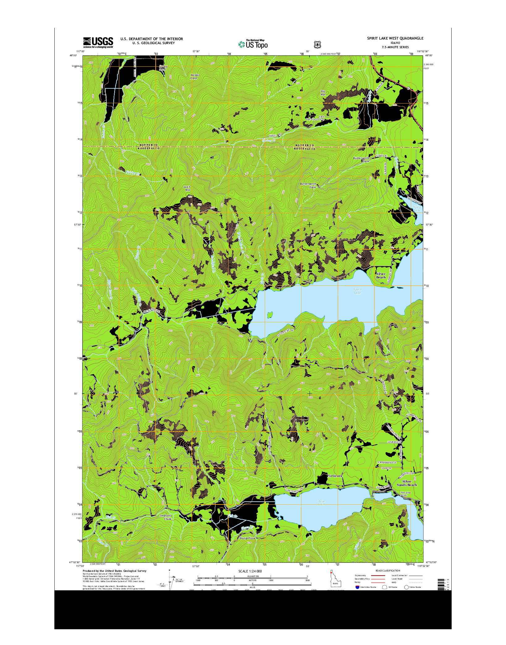 USGS US TOPO 7.5-MINUTE MAP FOR SPIRIT LAKE WEST, ID 2013