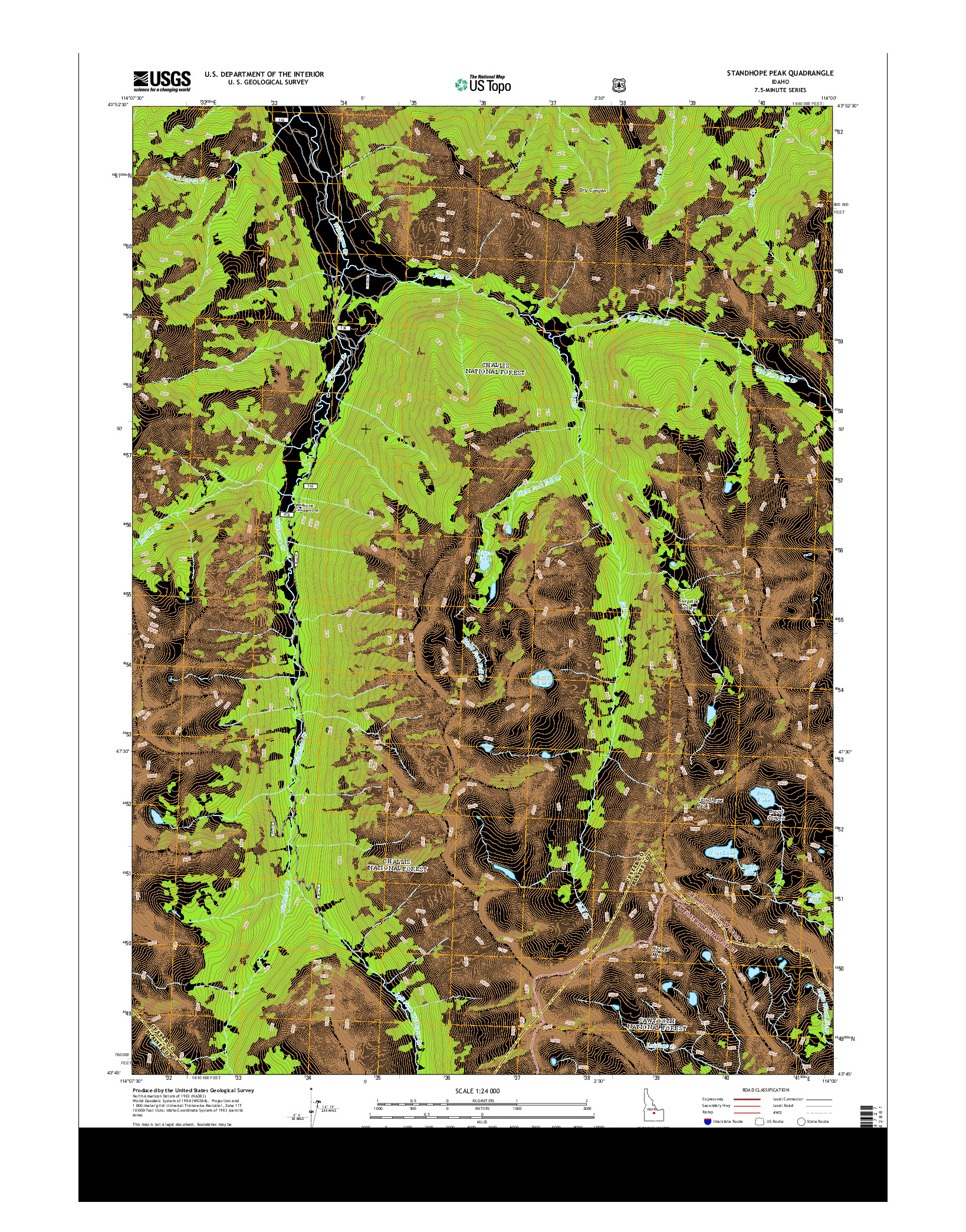 USGS US TOPO 7.5-MINUTE MAP FOR STANDHOPE PEAK, ID 2013