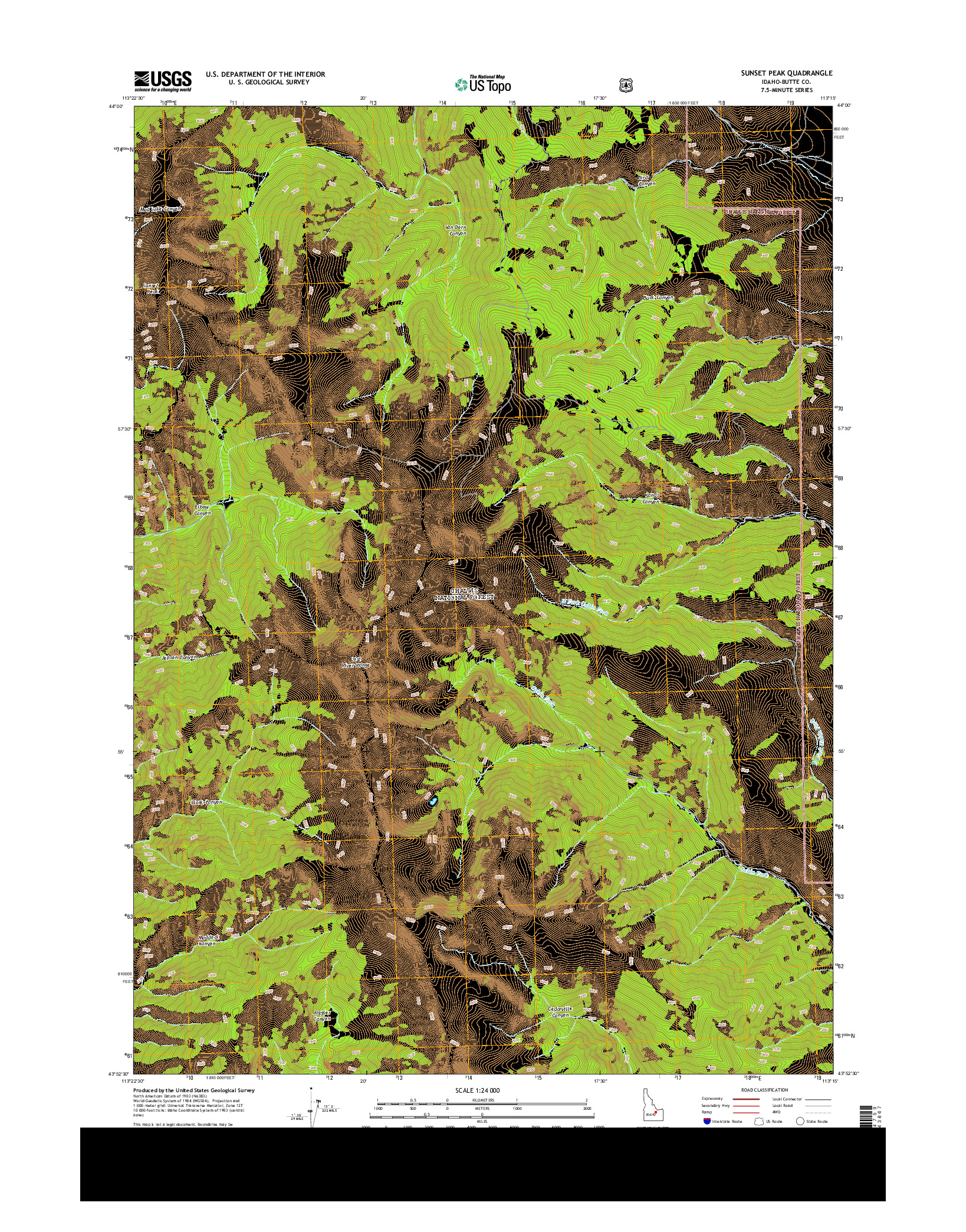 USGS US TOPO 7.5-MINUTE MAP FOR SUNSET PEAK, ID 2013