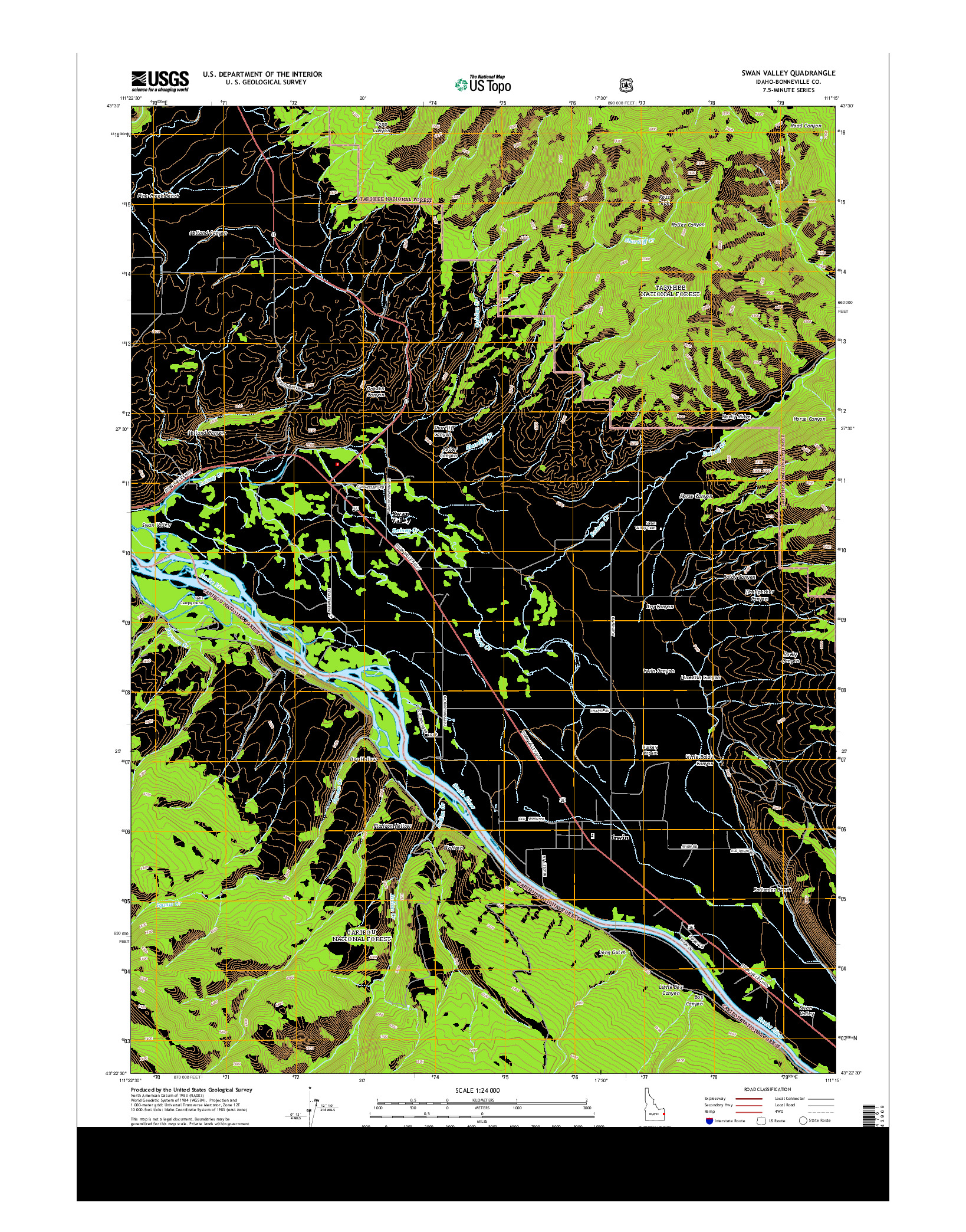 USGS US TOPO 7.5-MINUTE MAP FOR SWAN VALLEY, ID 2013
