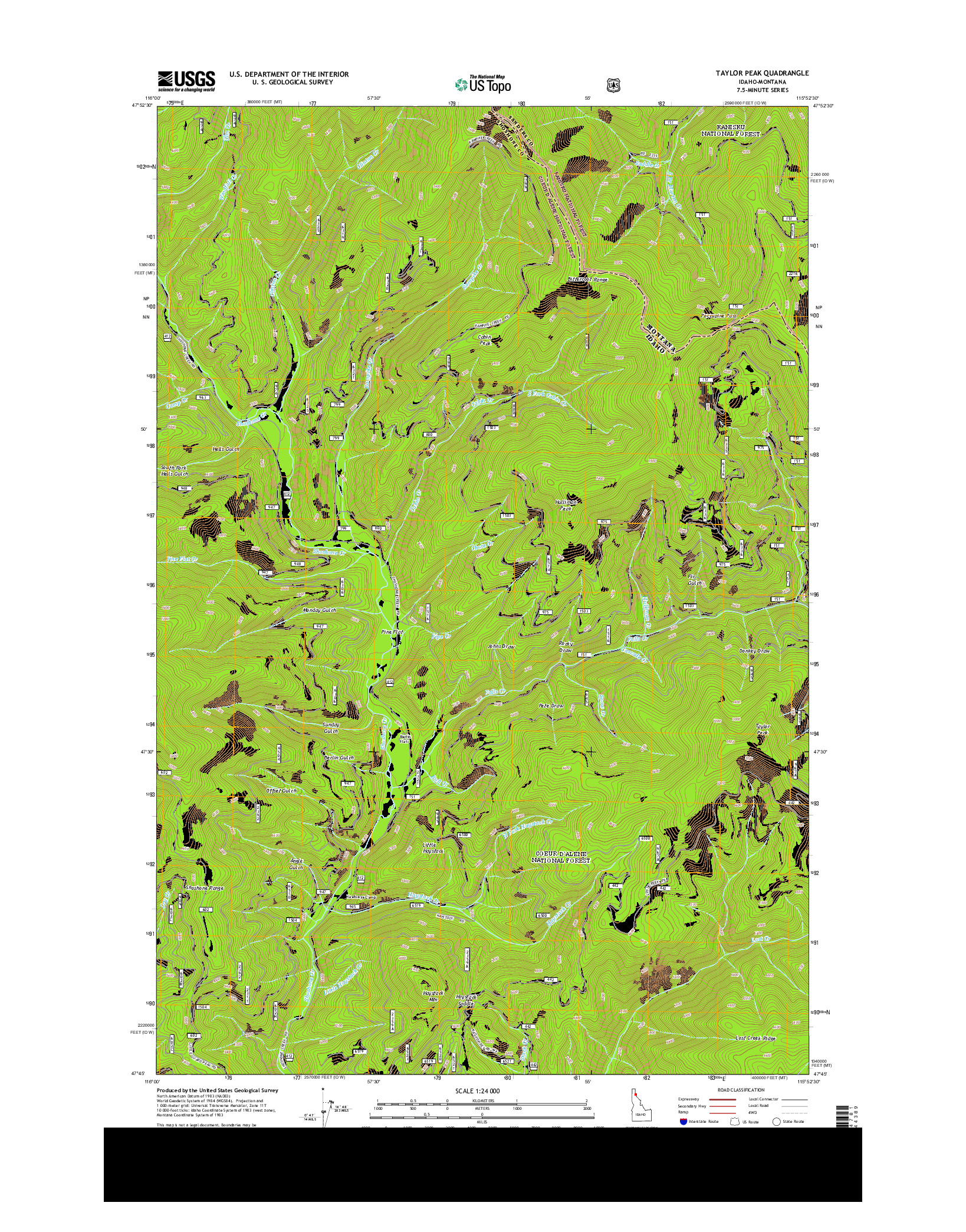 USGS US TOPO 7.5-MINUTE MAP FOR TAYLOR PEAK, ID-MT 2013