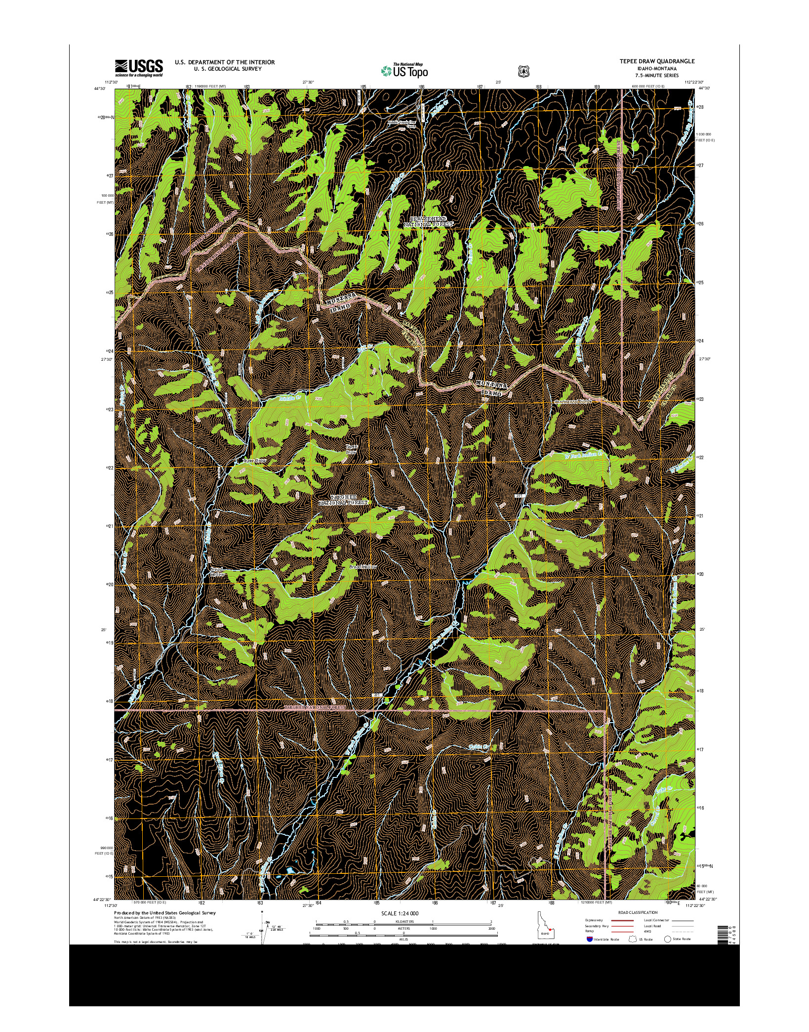 USGS US TOPO 7.5-MINUTE MAP FOR TEPEE DRAW, ID-MT 2013