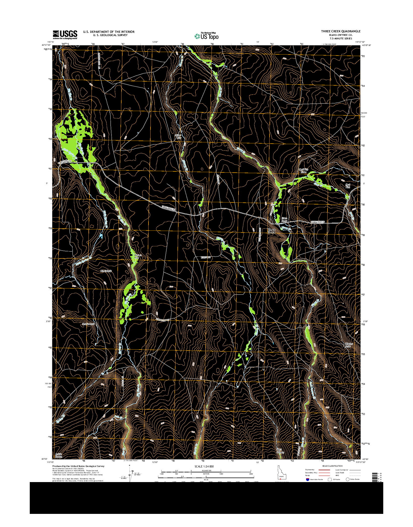 USGS US TOPO 7.5-MINUTE MAP FOR THREE CREEK, ID 2013