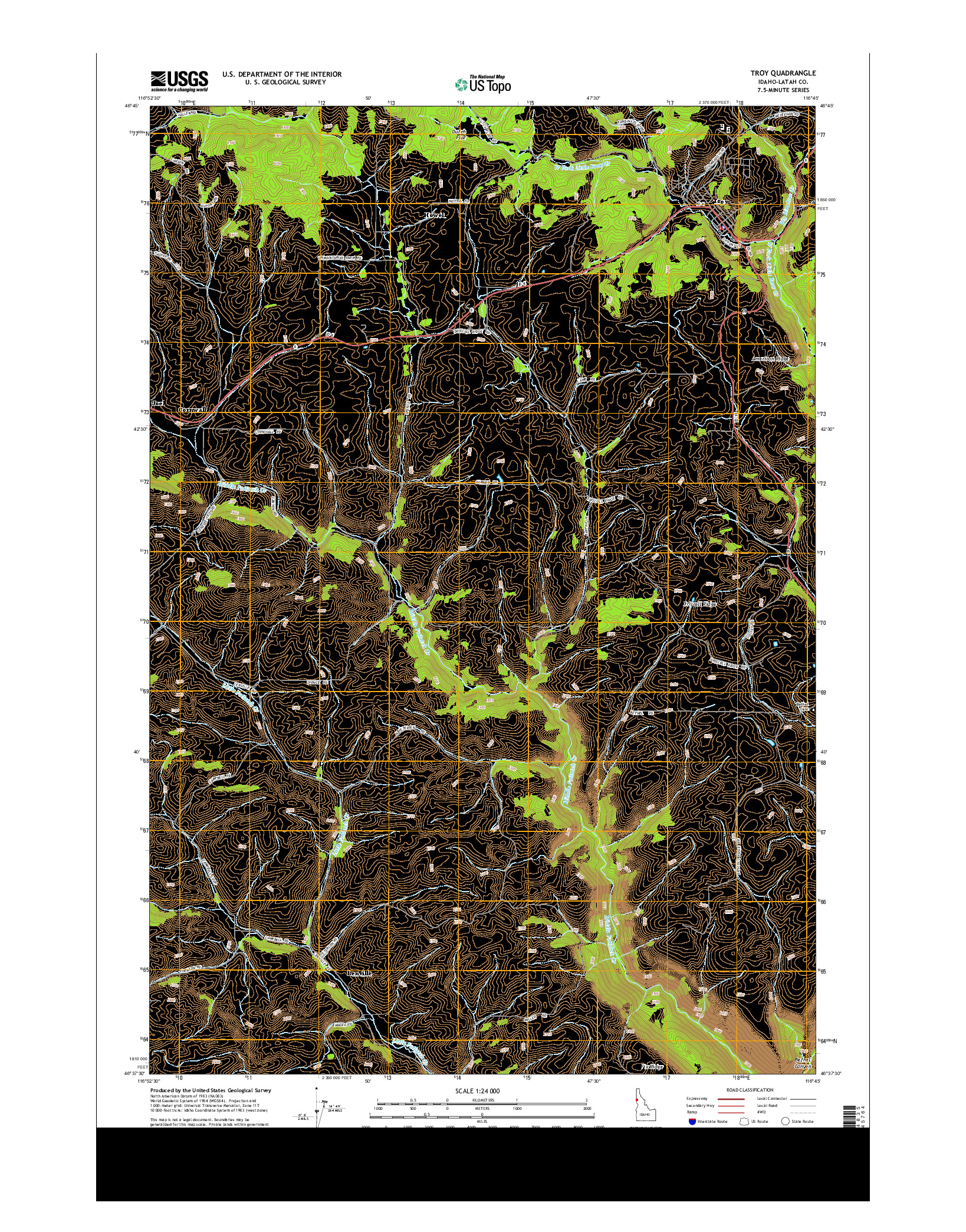 USGS US TOPO 7.5-MINUTE MAP FOR TROY, ID 2013