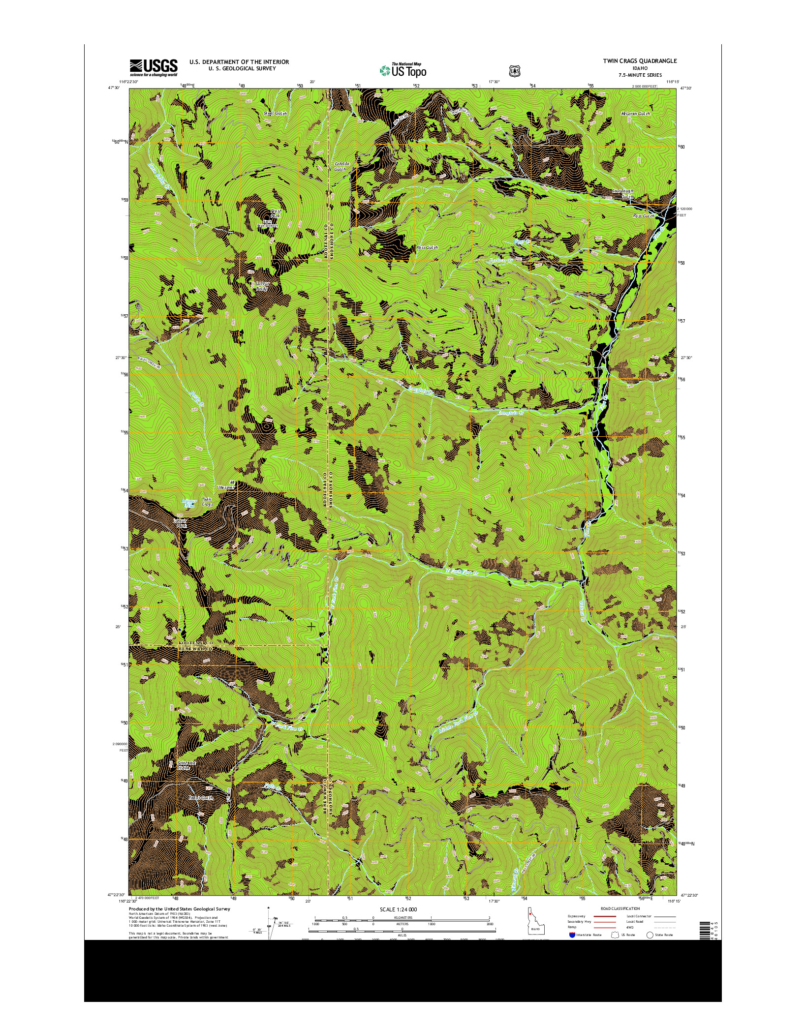 USGS US TOPO 7.5-MINUTE MAP FOR TWIN CRAGS, ID 2013