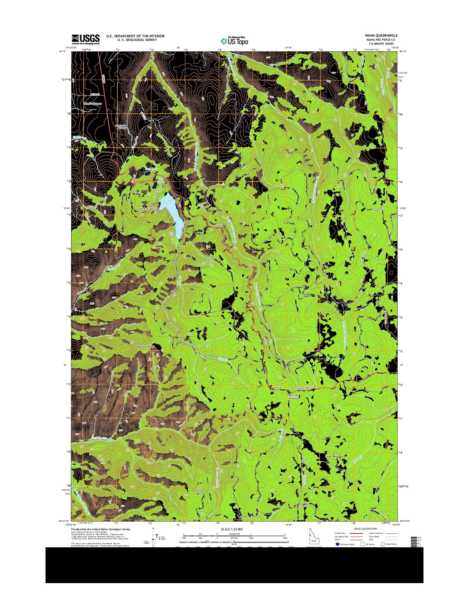 USGS US TOPO 7.5-MINUTE MAP FOR WAHA, ID 2013