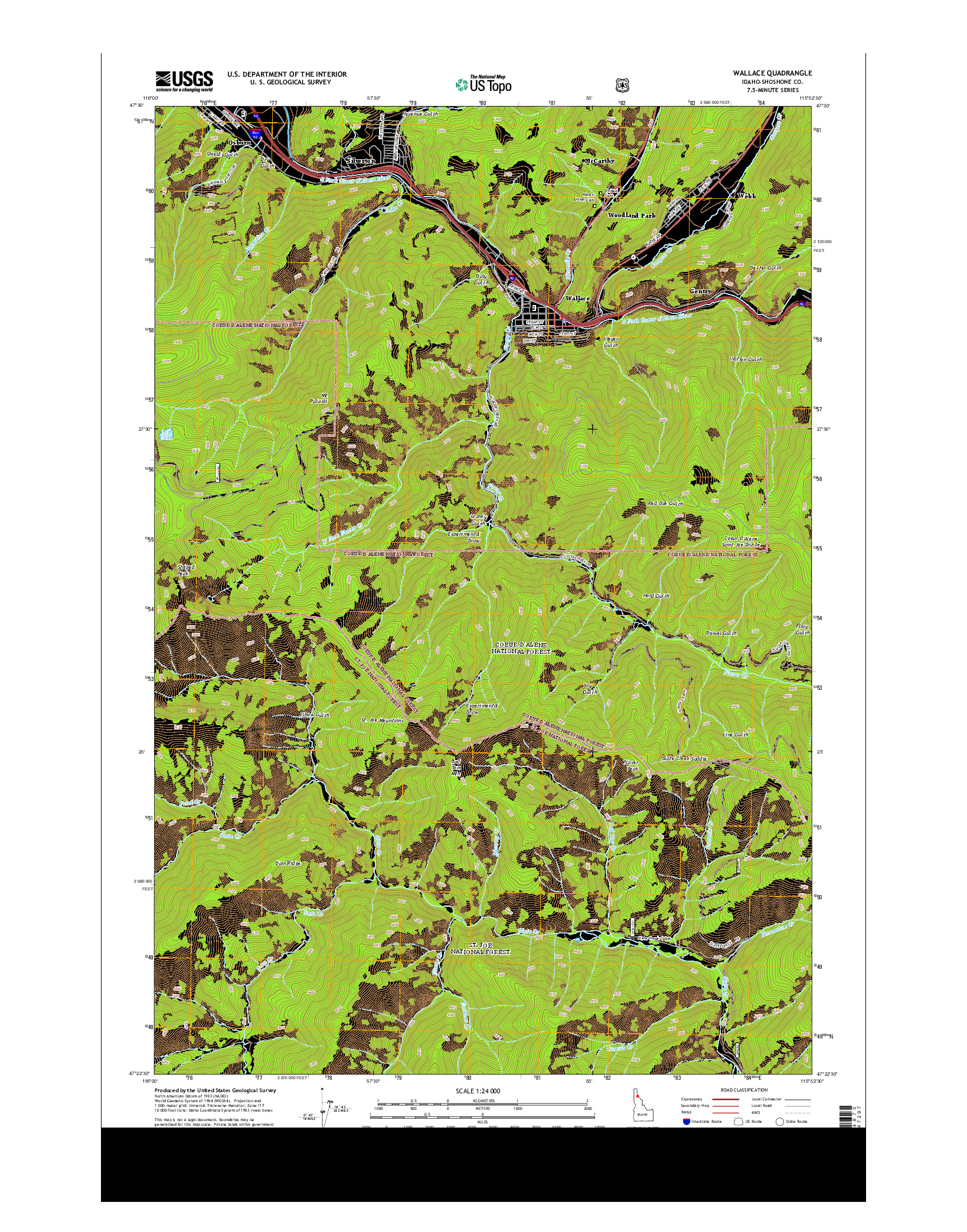 USGS US TOPO 7.5-MINUTE MAP FOR WALLACE, ID 2013