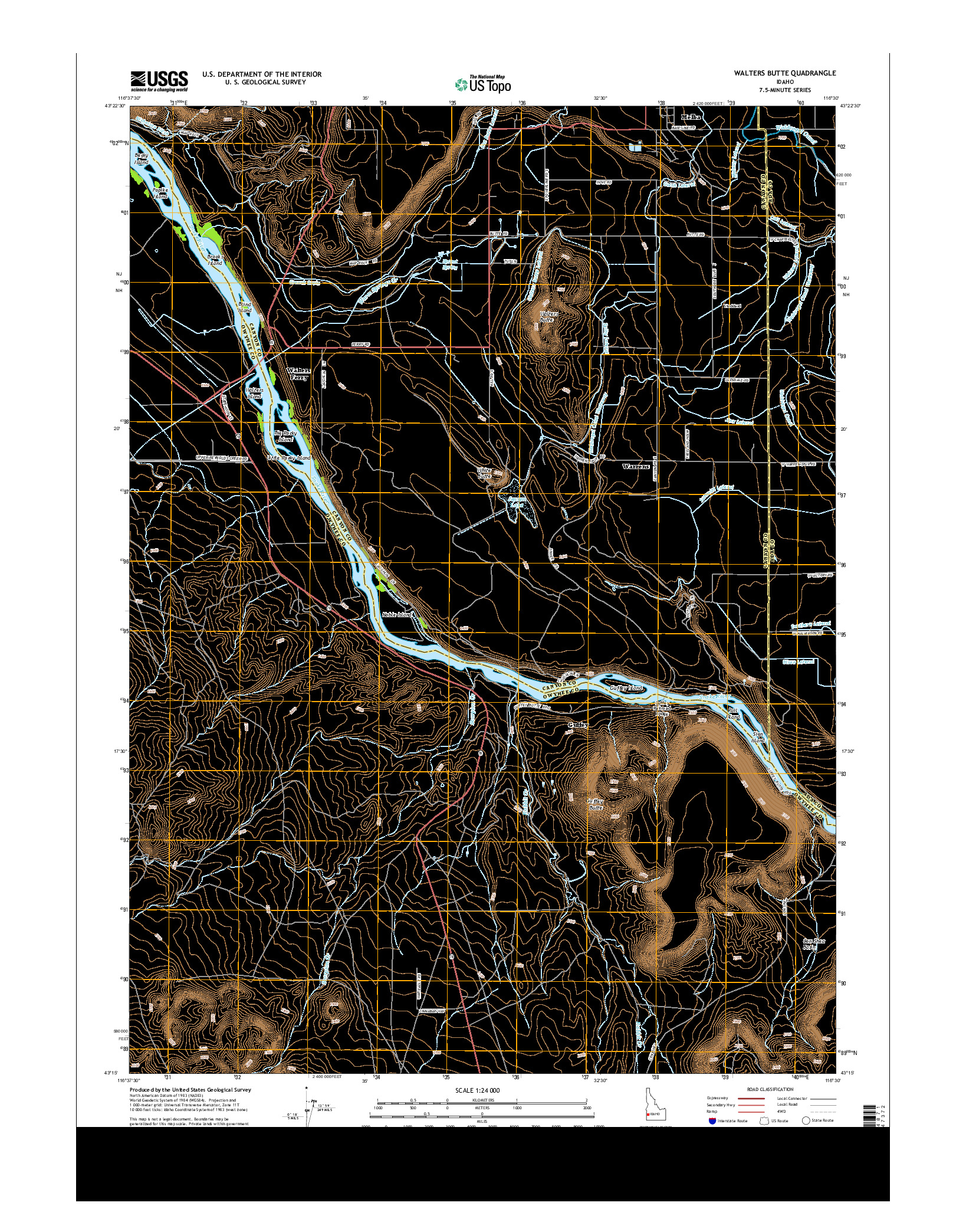 USGS US TOPO 7.5-MINUTE MAP FOR WALTERS BUTTE, ID 2013