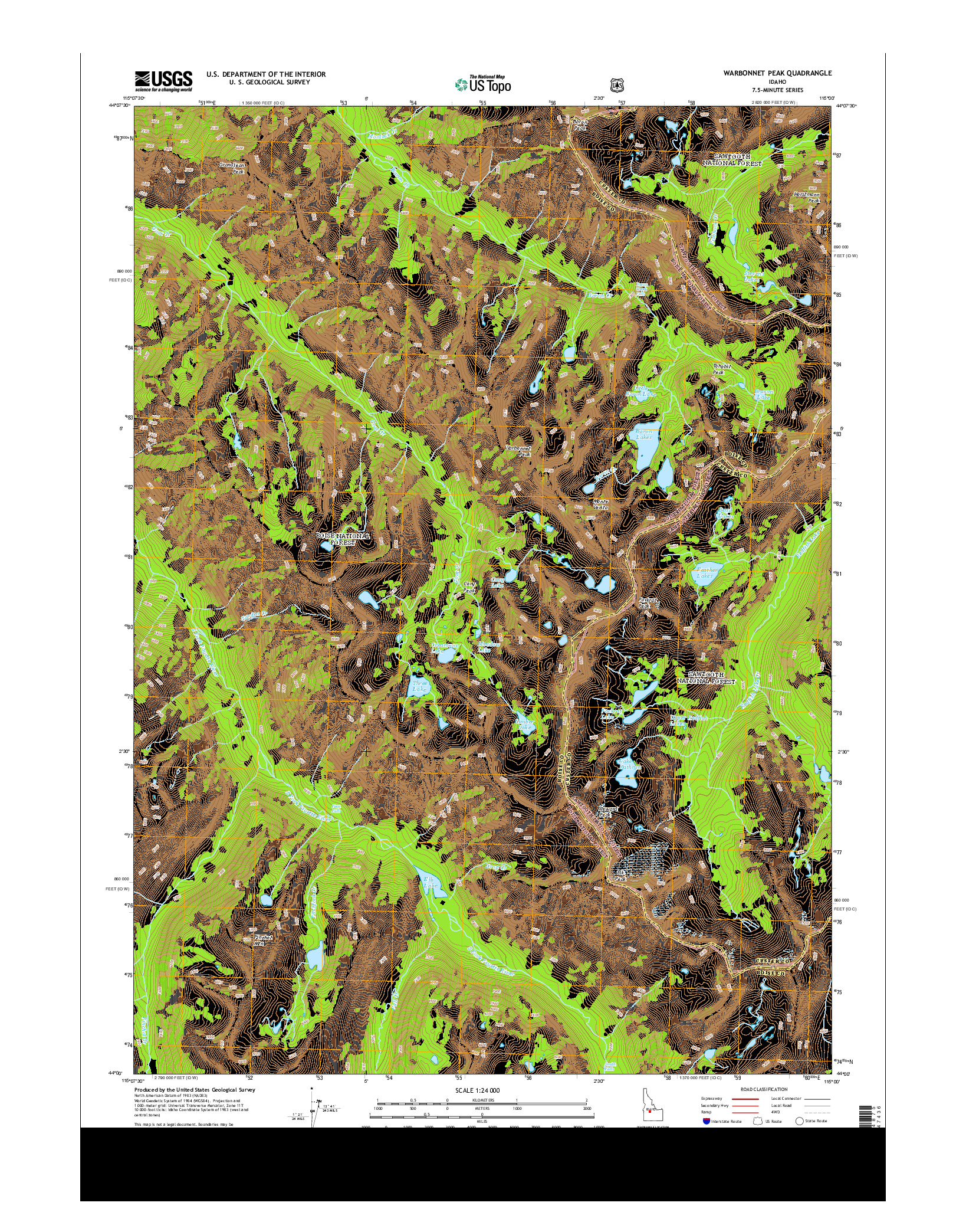 USGS US TOPO 7.5-MINUTE MAP FOR WARBONNET PEAK, ID 2013