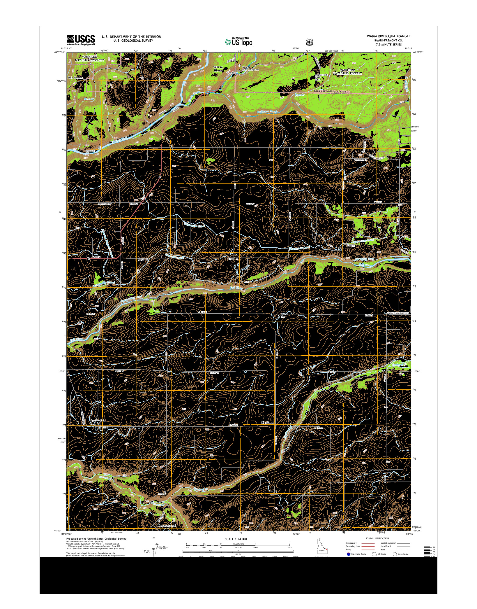 USGS US TOPO 7.5-MINUTE MAP FOR WARM RIVER, ID 2013