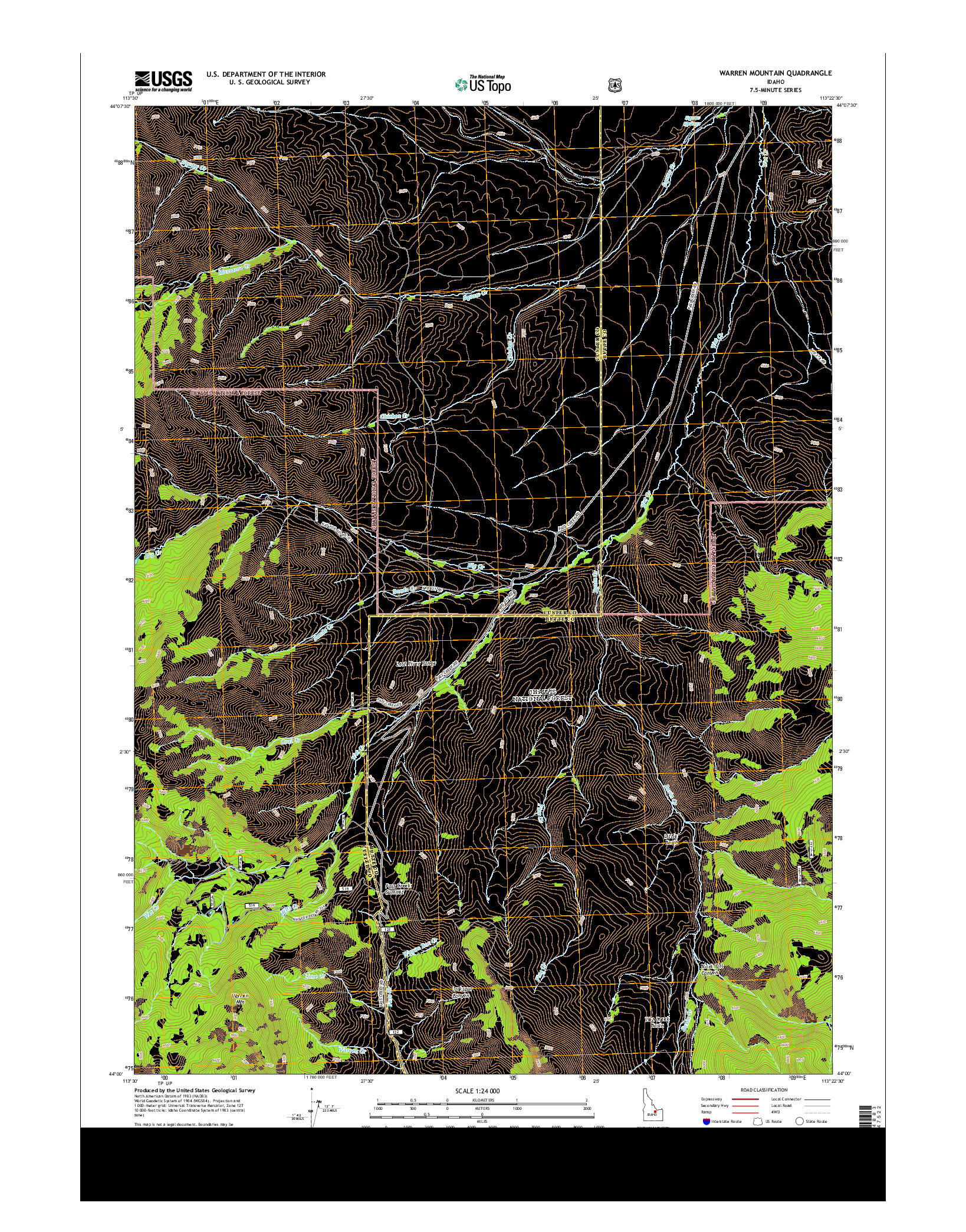 USGS US TOPO 7.5-MINUTE MAP FOR WARREN MOUNTAIN, ID 2013