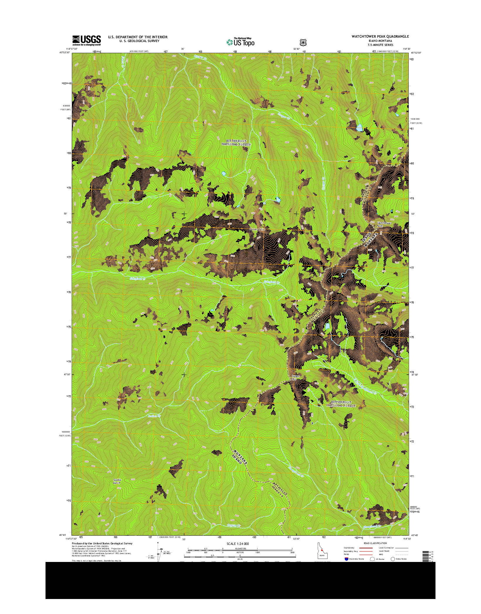 USGS US TOPO 7.5-MINUTE MAP FOR WATCHTOWER PEAK, ID-MT 2013