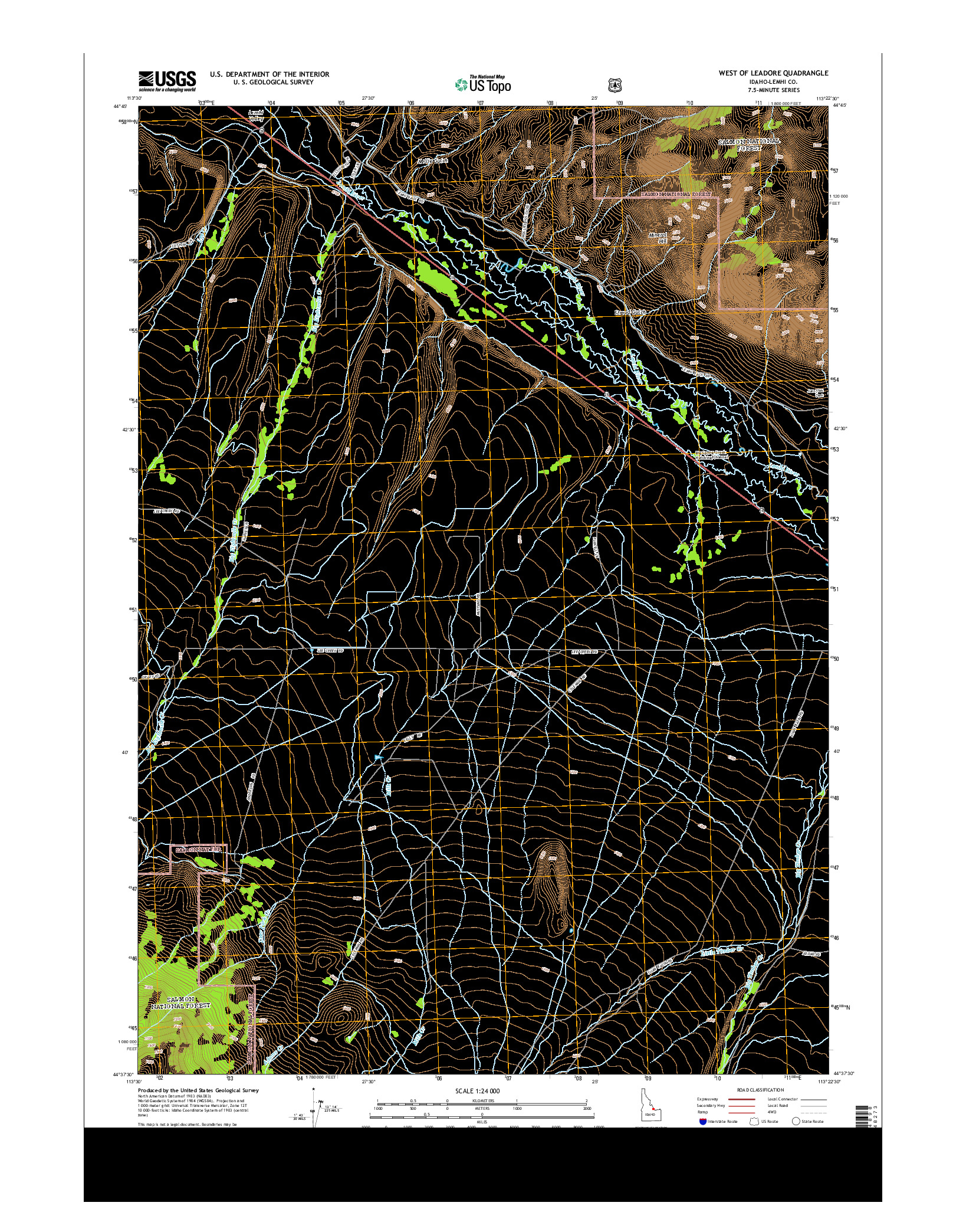 USGS US TOPO 7.5-MINUTE MAP FOR WEST OF LEADORE, ID 2013