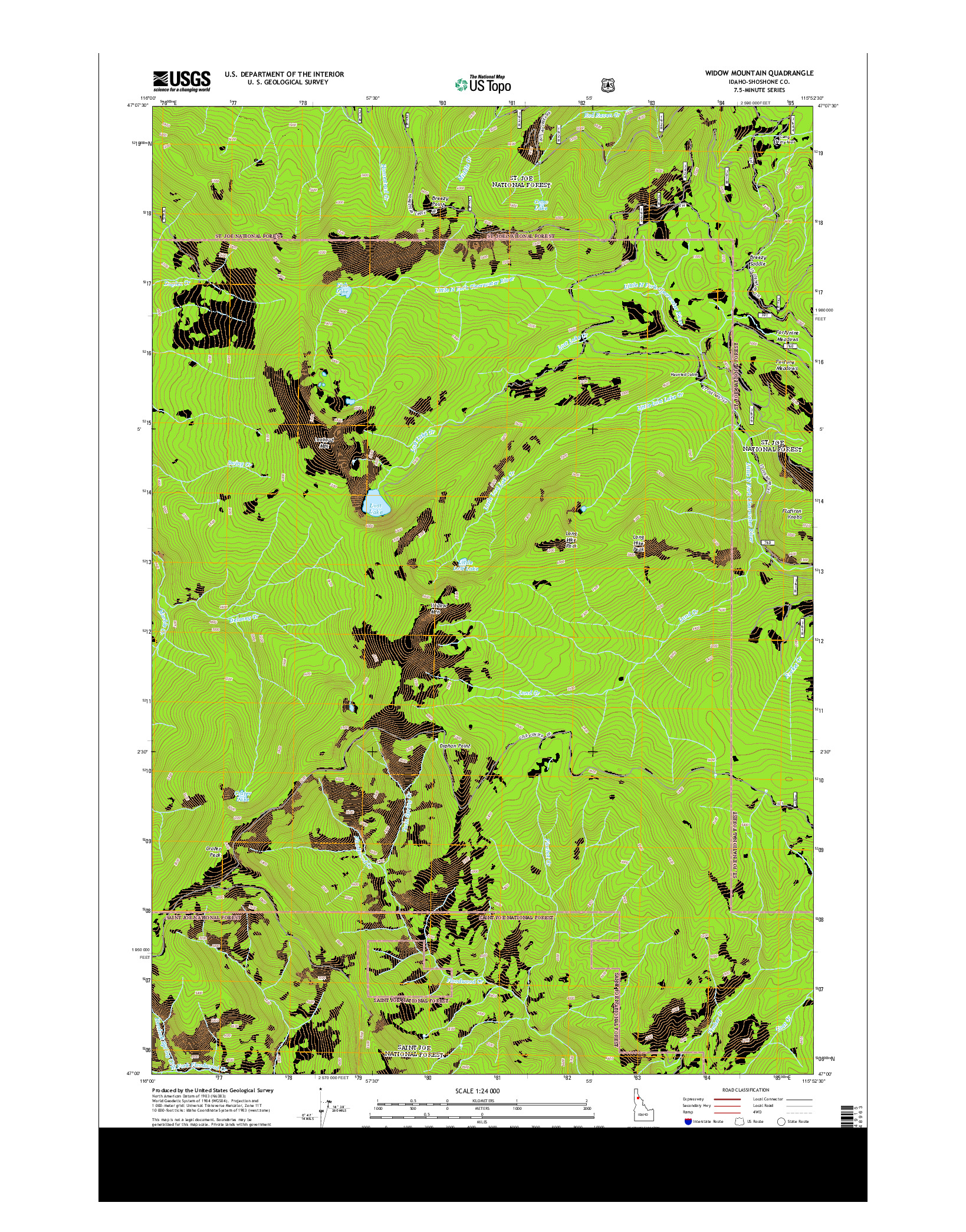 USGS US TOPO 7.5-MINUTE MAP FOR WIDOW MOUNTAIN, ID 2013