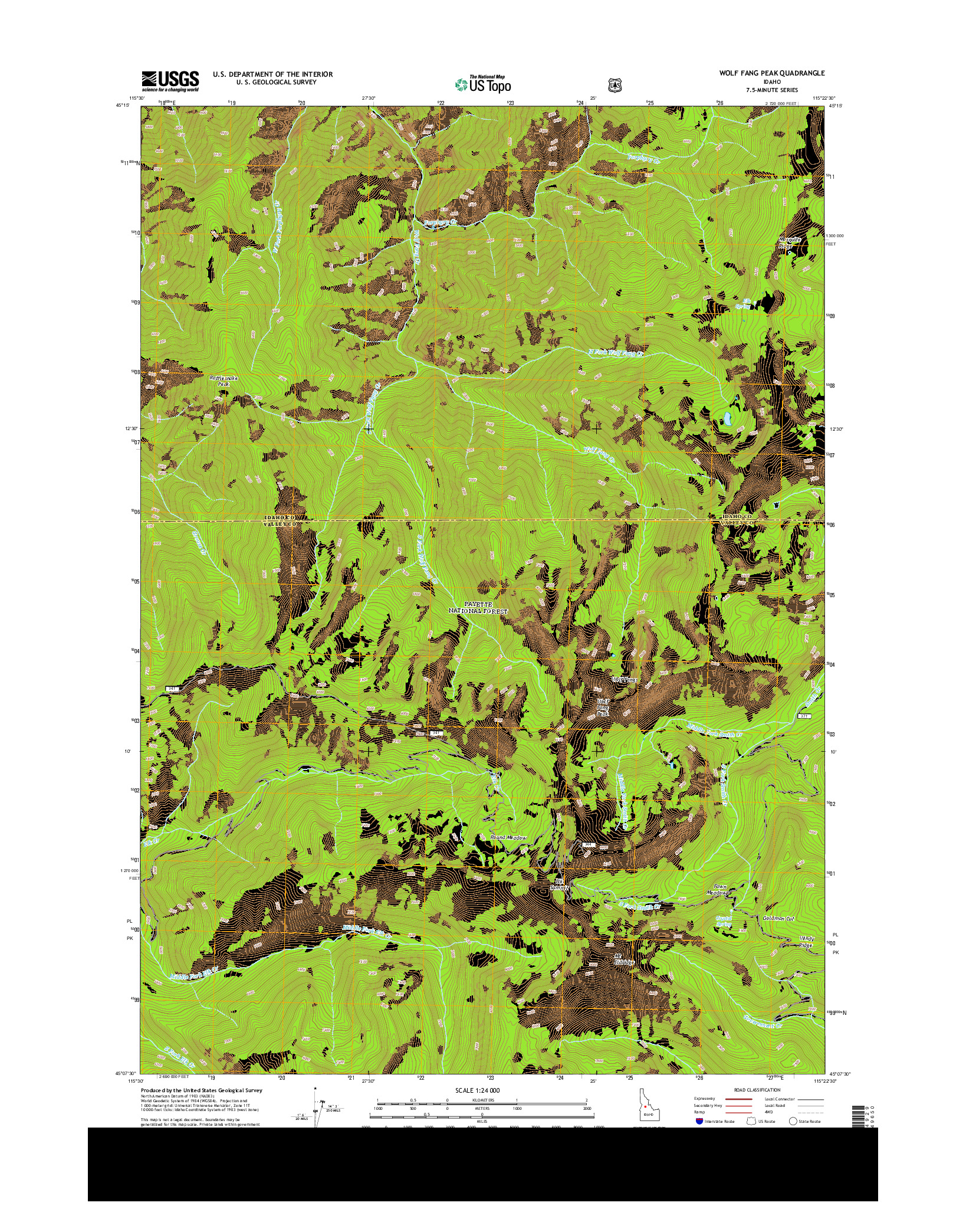 USGS US TOPO 7.5-MINUTE MAP FOR WOLF FANG PEAK, ID 2013