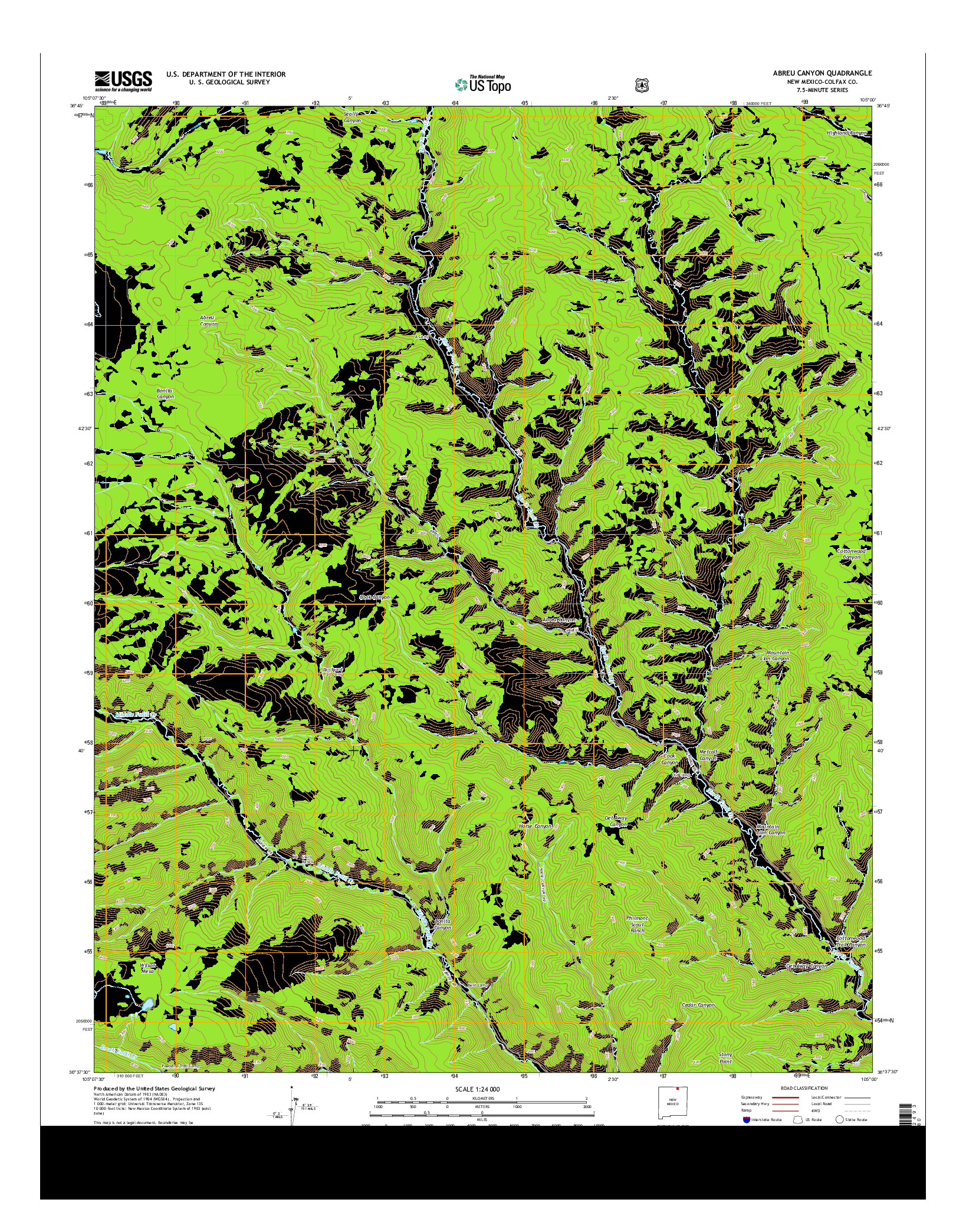 USGS US TOPO 7.5-MINUTE MAP FOR ABREU CANYON, NM 2013