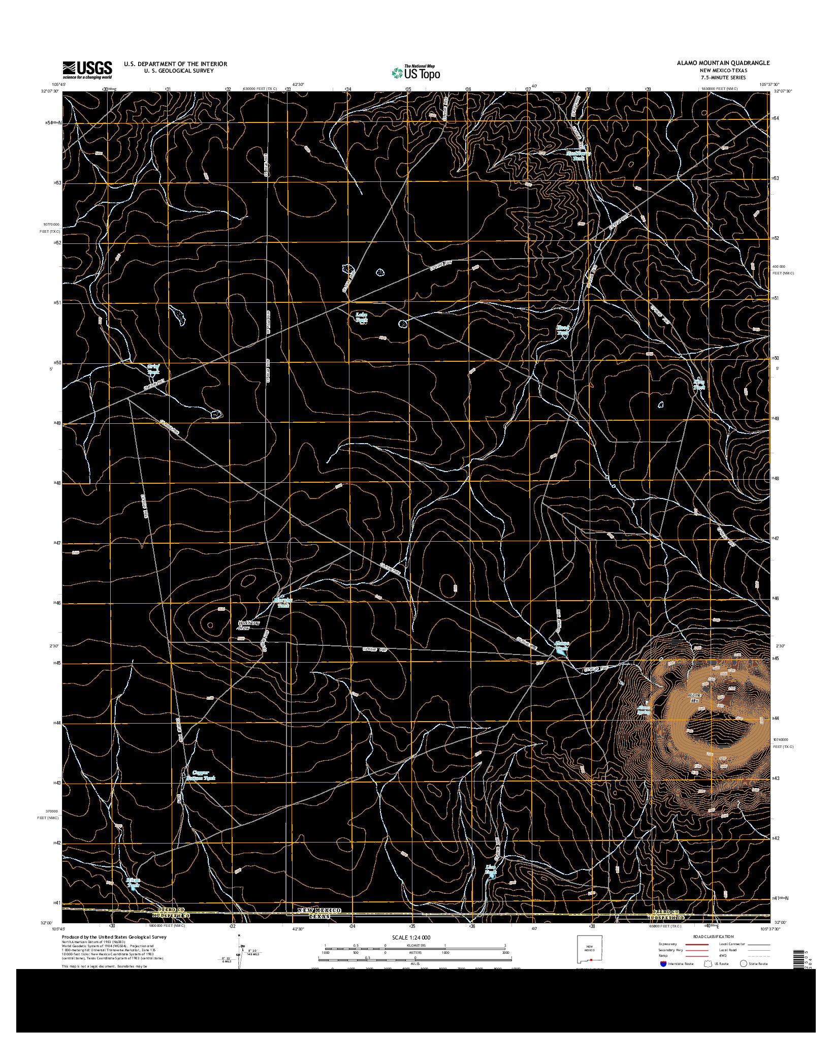 USGS US TOPO 7.5-MINUTE MAP FOR ALAMO MOUNTAIN, NM-TX 2013