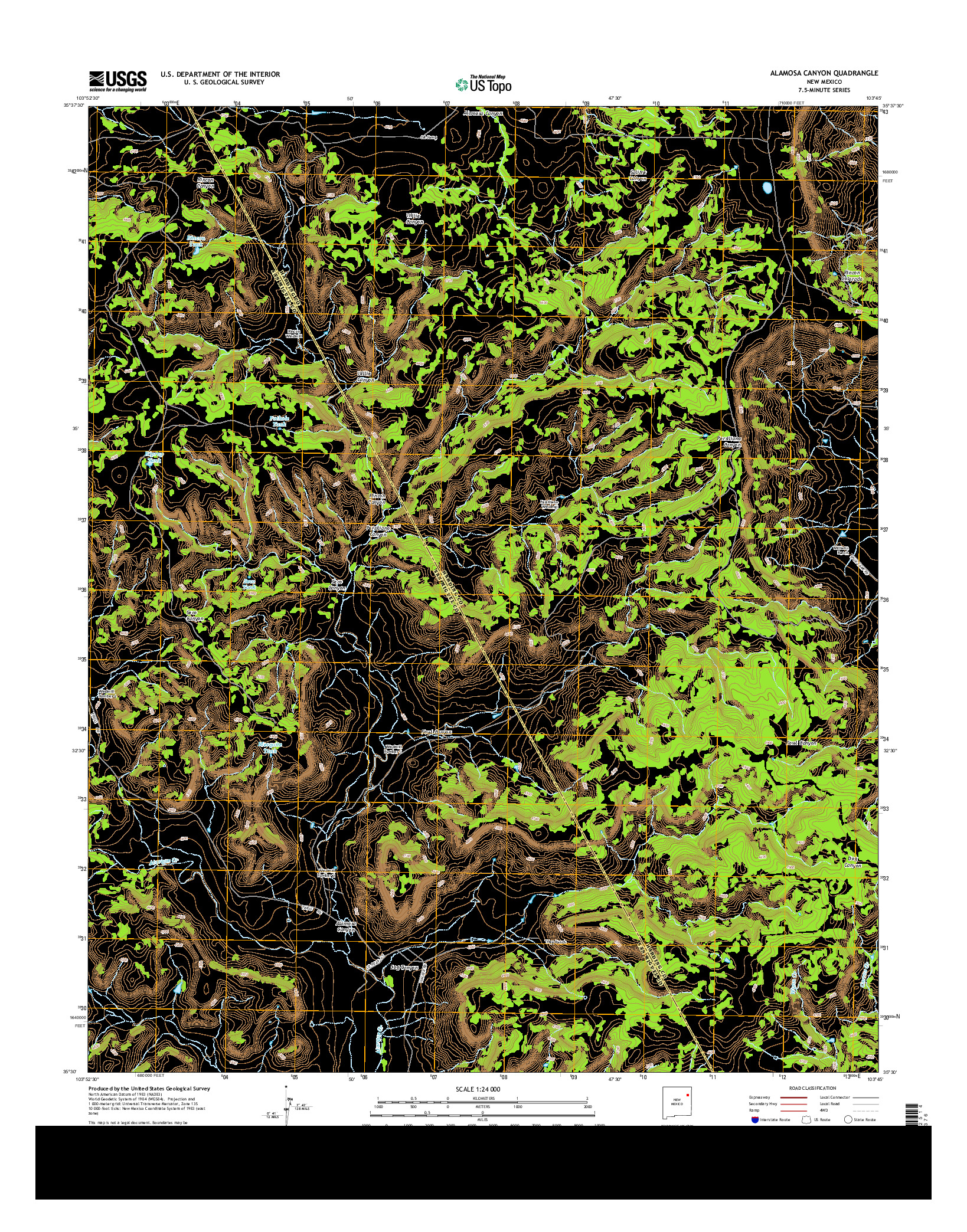 USGS US TOPO 7.5-MINUTE MAP FOR ALAMOSA CANYON, NM 2013