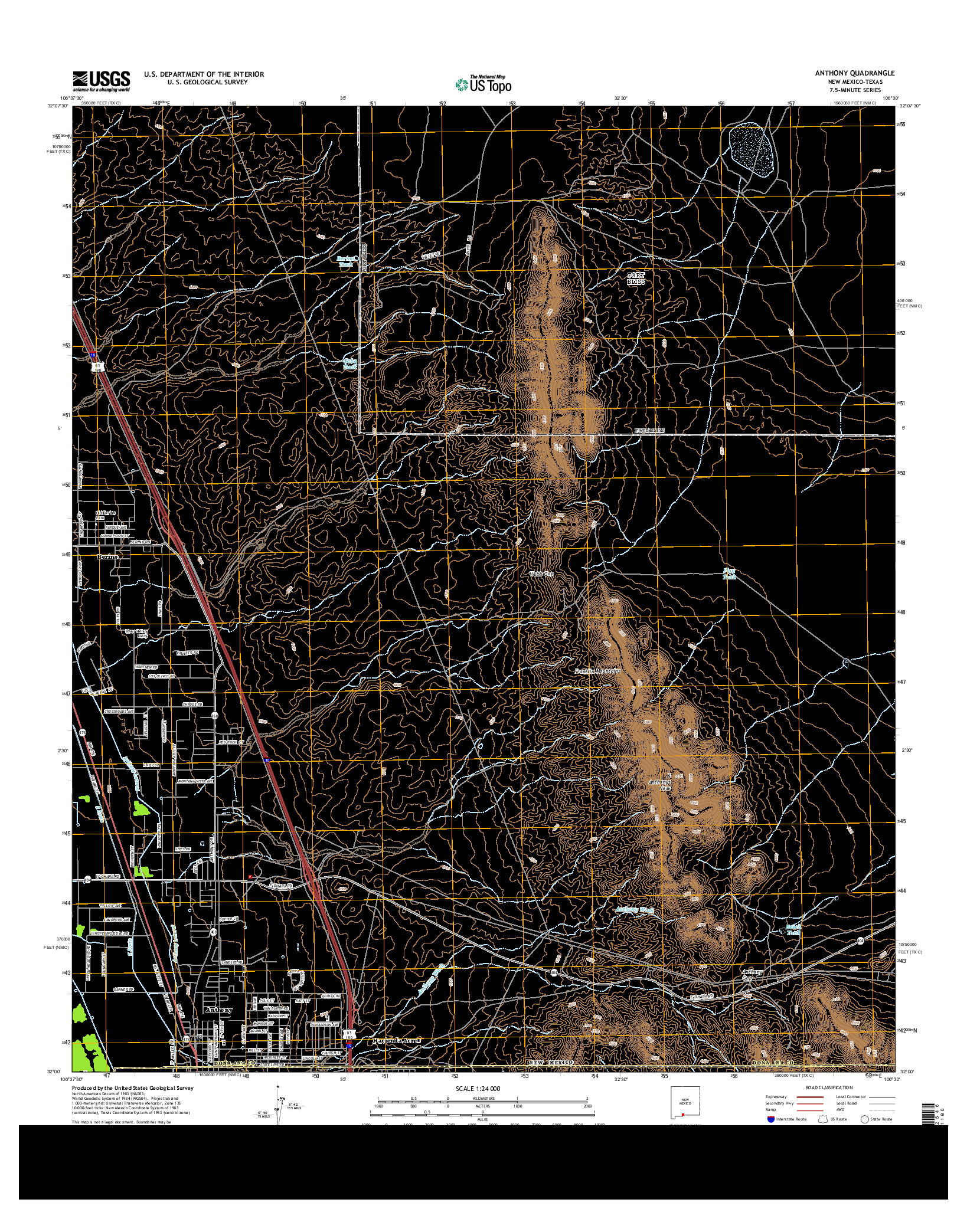 USGS US TOPO 7.5-MINUTE MAP FOR ANTHONY, NM-TX 2013