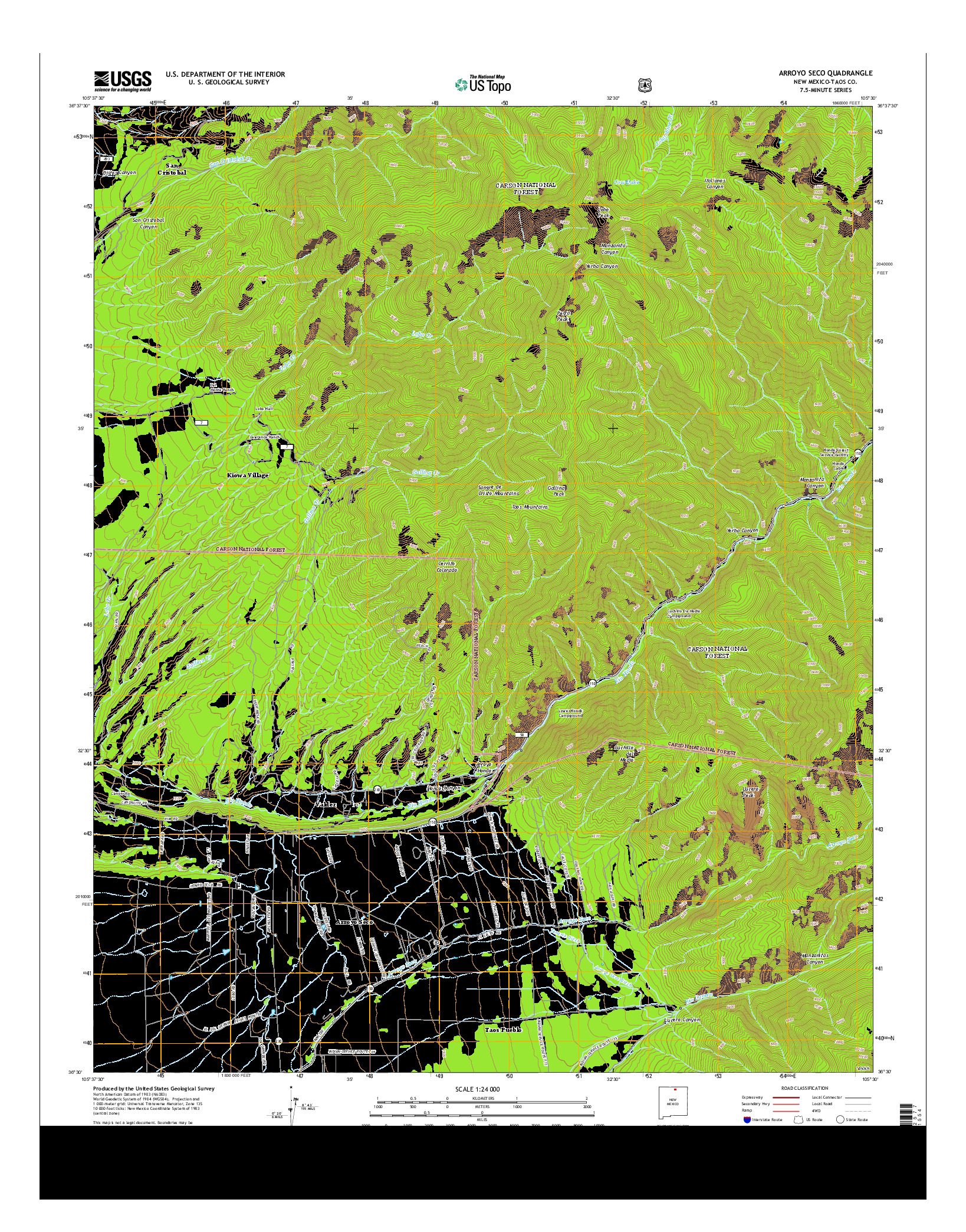 USGS US TOPO 7.5-MINUTE MAP FOR ARROYO SECO, NM 2013