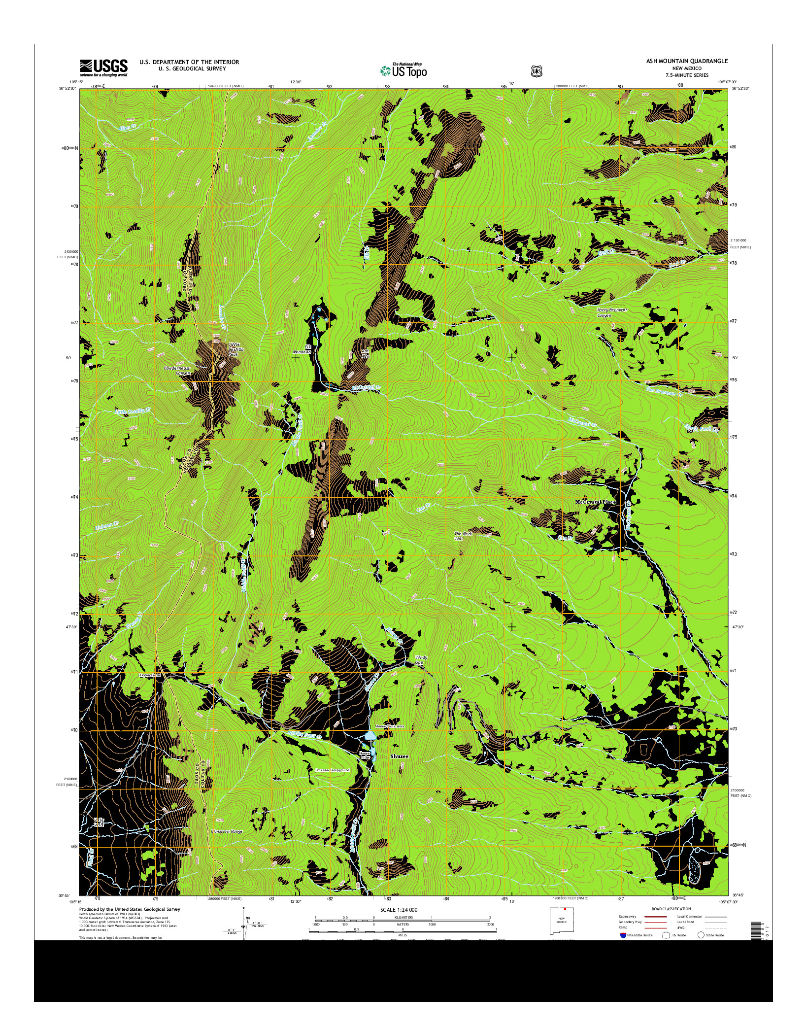 USGS US TOPO 7.5-MINUTE MAP FOR ASH MOUNTAIN, NM 2013