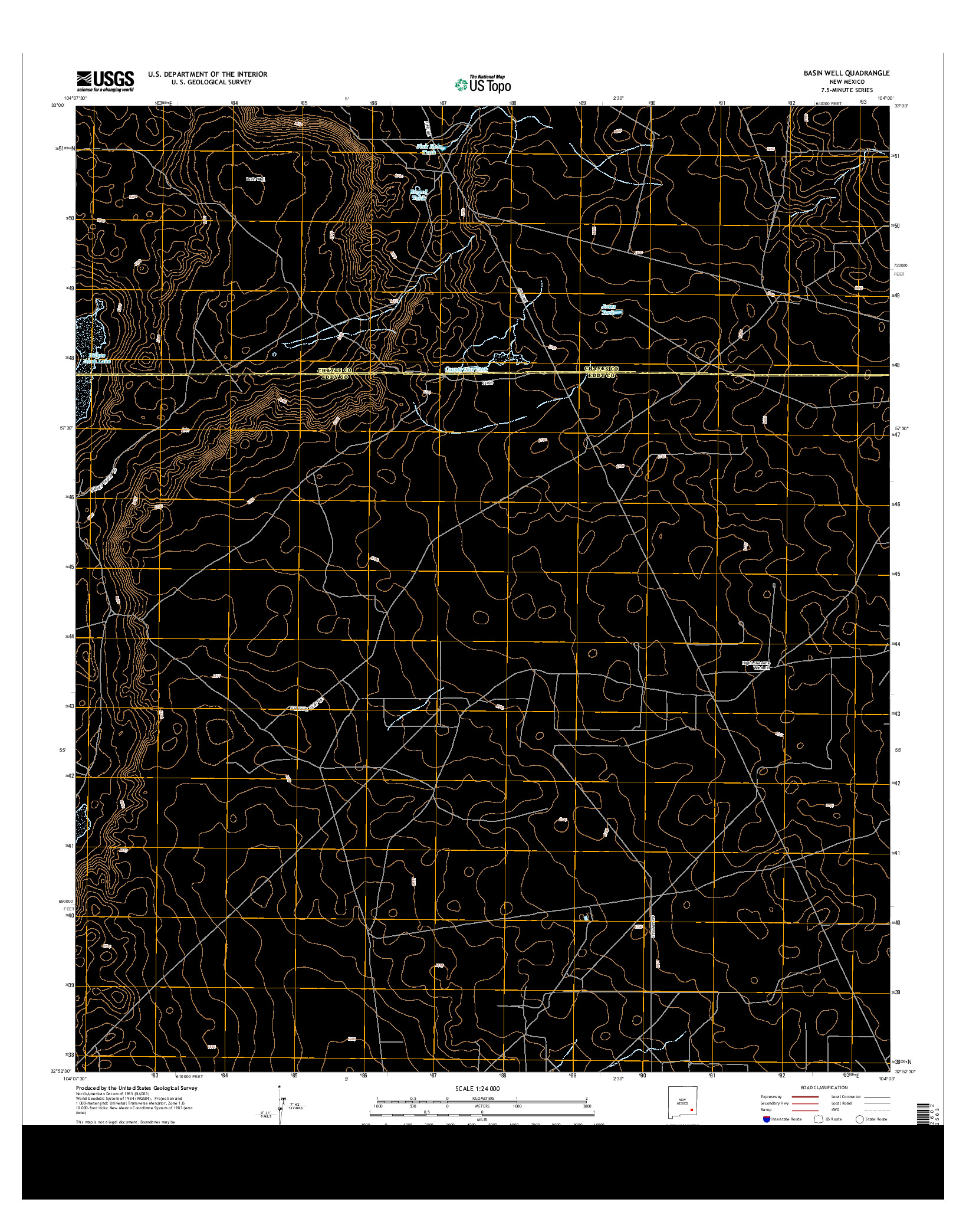 USGS US TOPO 7.5-MINUTE MAP FOR BASIN WELL, NM 2013