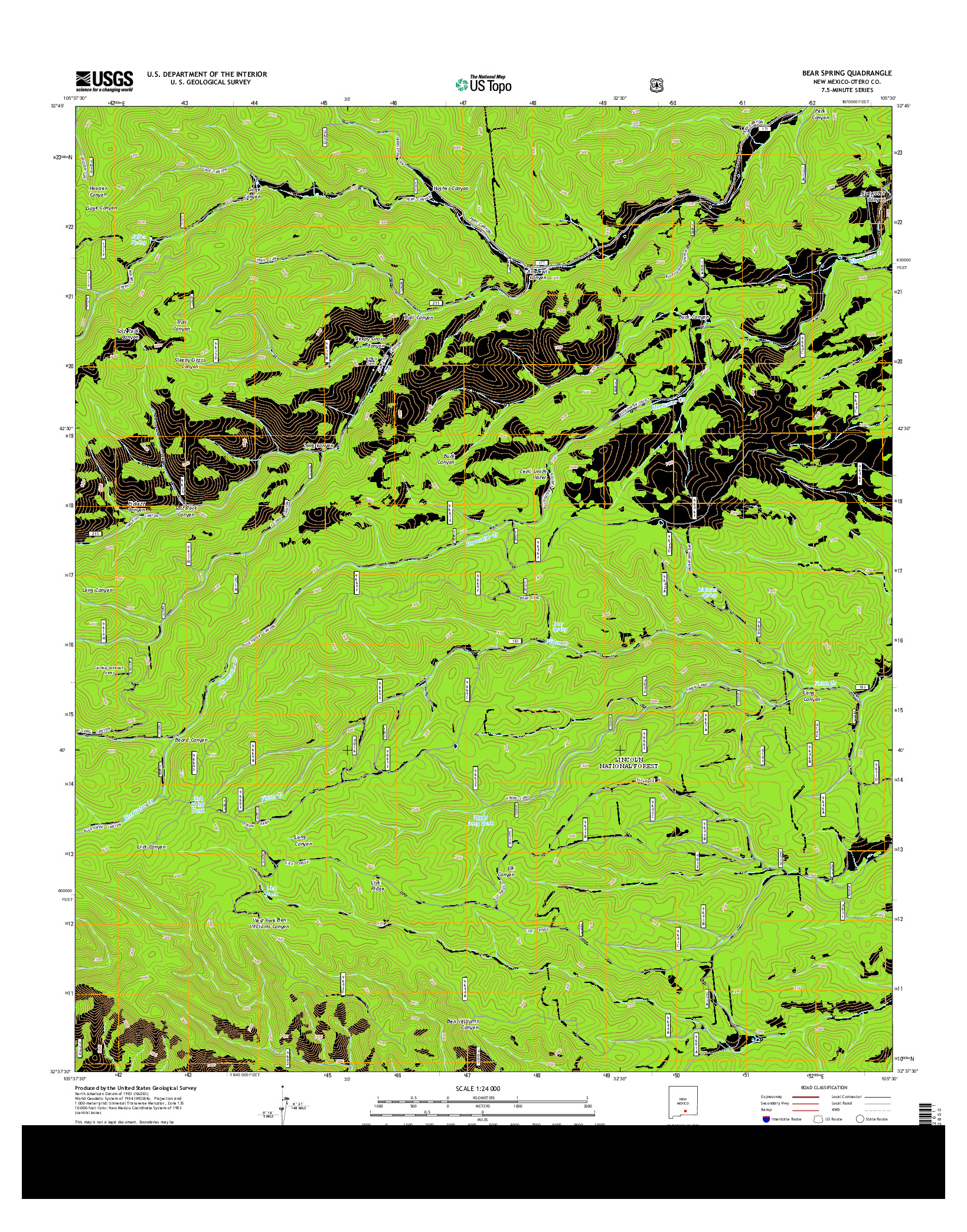 USGS US TOPO 7.5-MINUTE MAP FOR BEAR SPRING, NM 2013