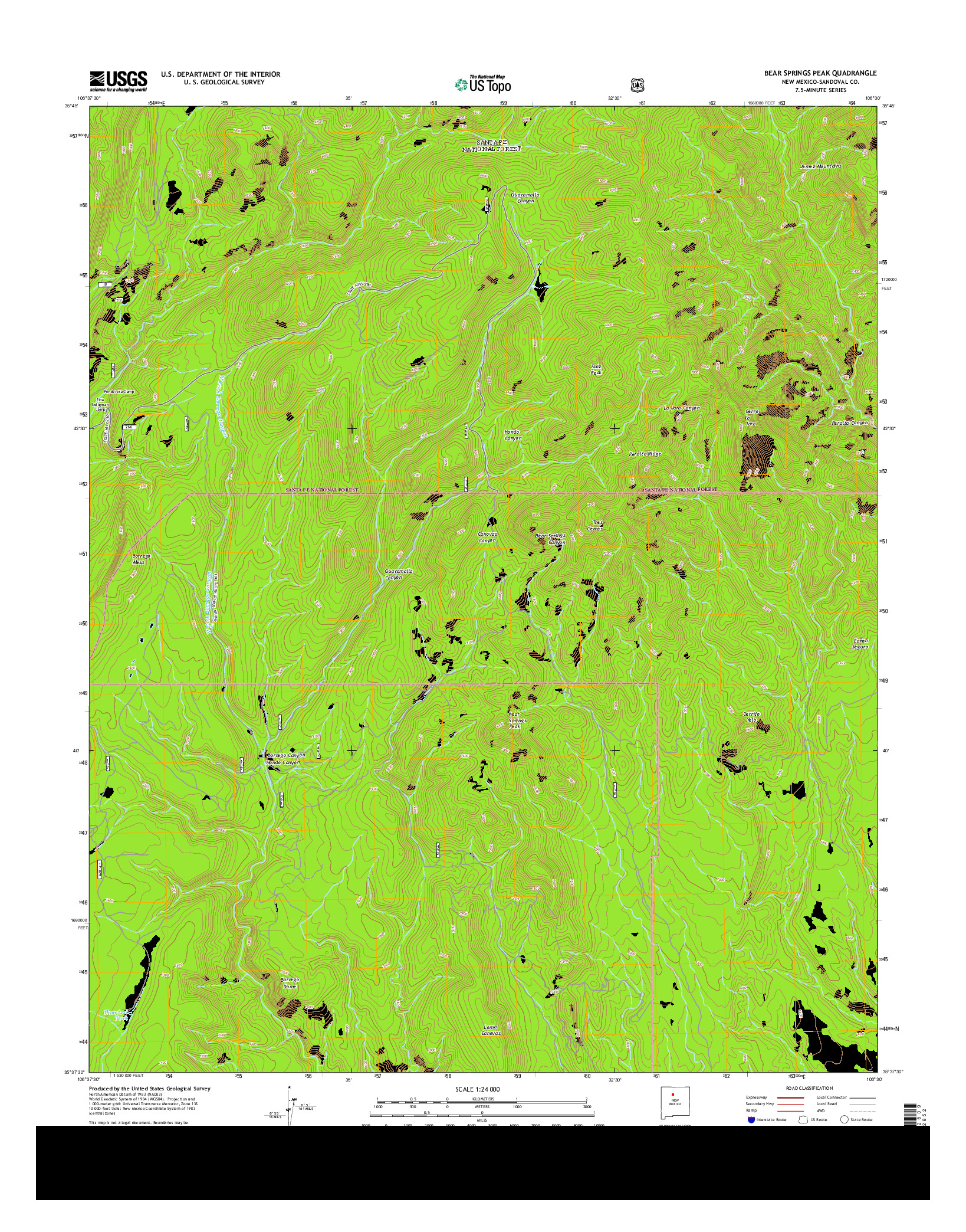 USGS US TOPO 7.5-MINUTE MAP FOR BEAR SPRINGS PEAK, NM 2013