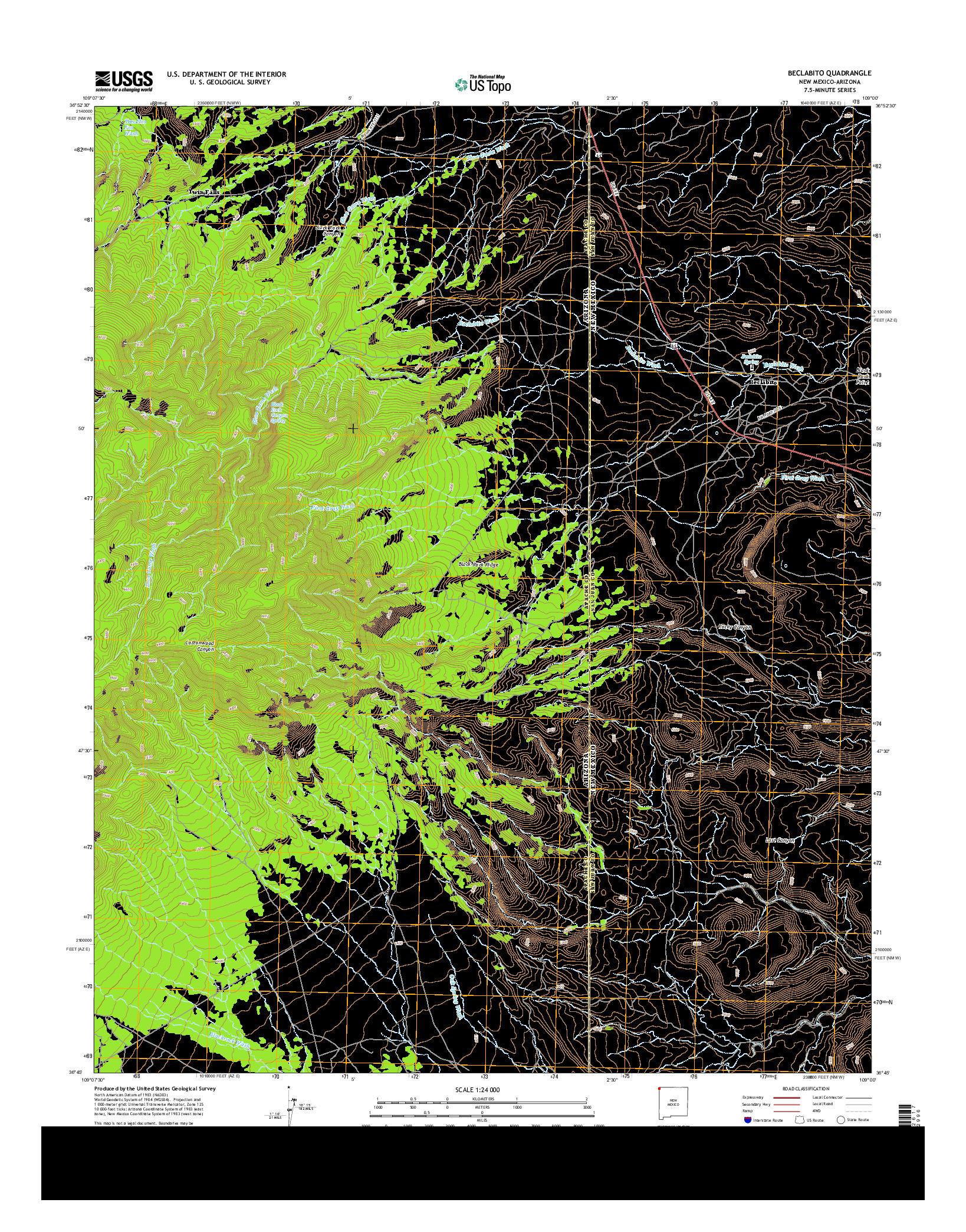 USGS US TOPO 7.5-MINUTE MAP FOR BECLABITO, NM-AZ 2013