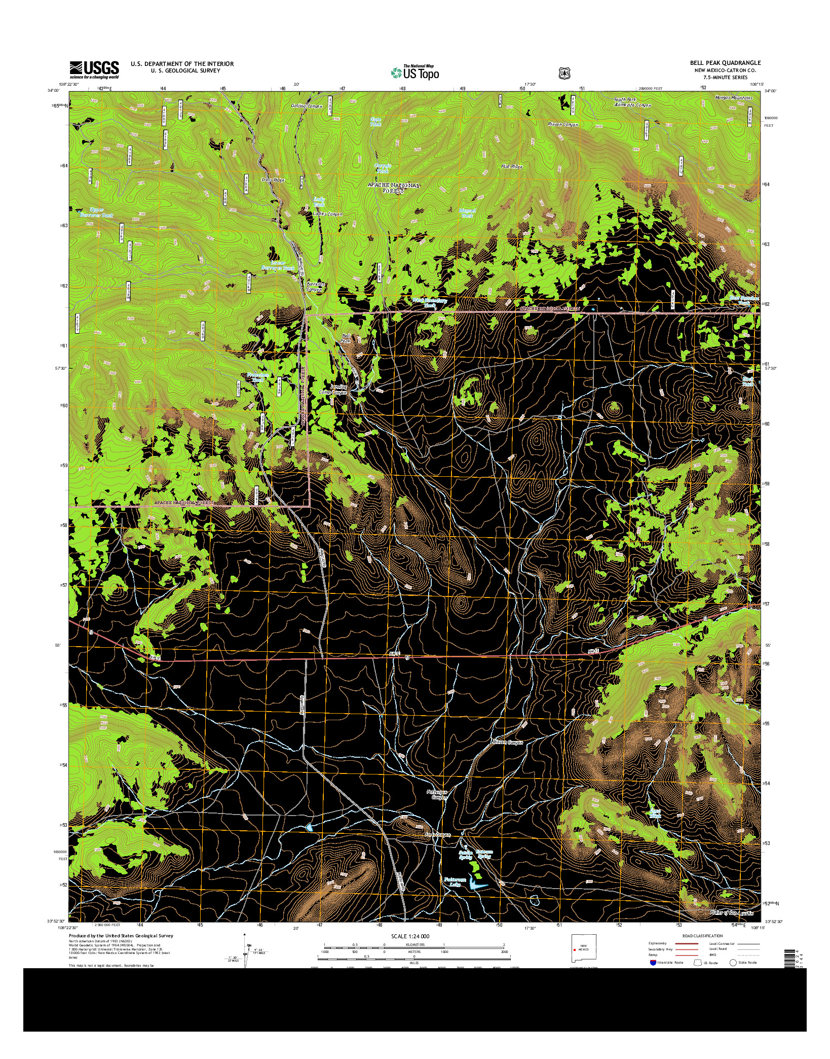 USGS US TOPO 7.5-MINUTE MAP FOR BELL PEAK, NM 2013