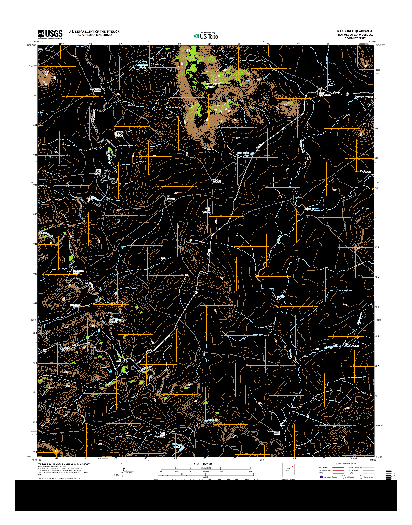 USGS US TOPO 7.5-MINUTE MAP FOR BELL RANCH, NM 2013