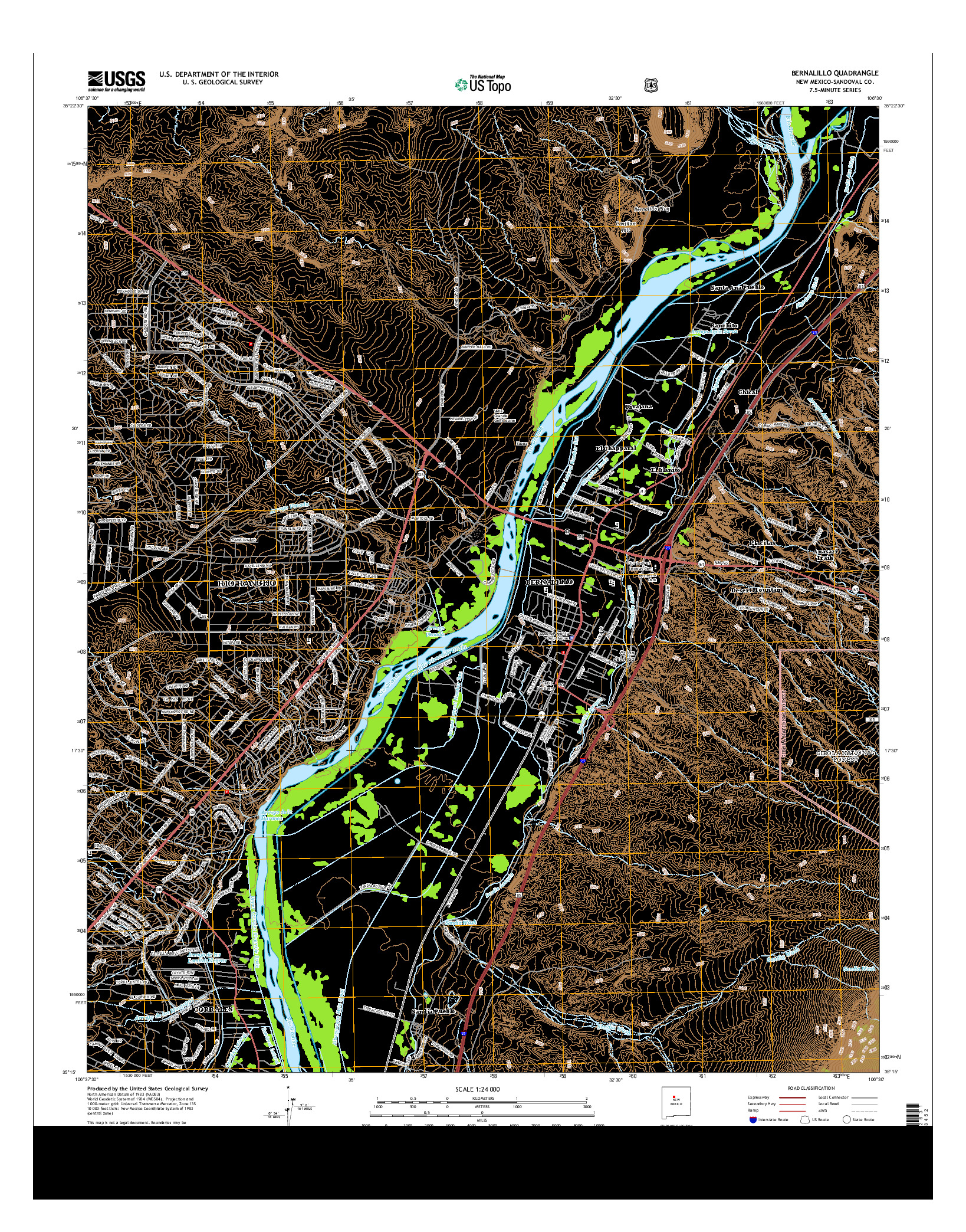 USGS US TOPO 7.5-MINUTE MAP FOR BERNALILLO, NM 2013