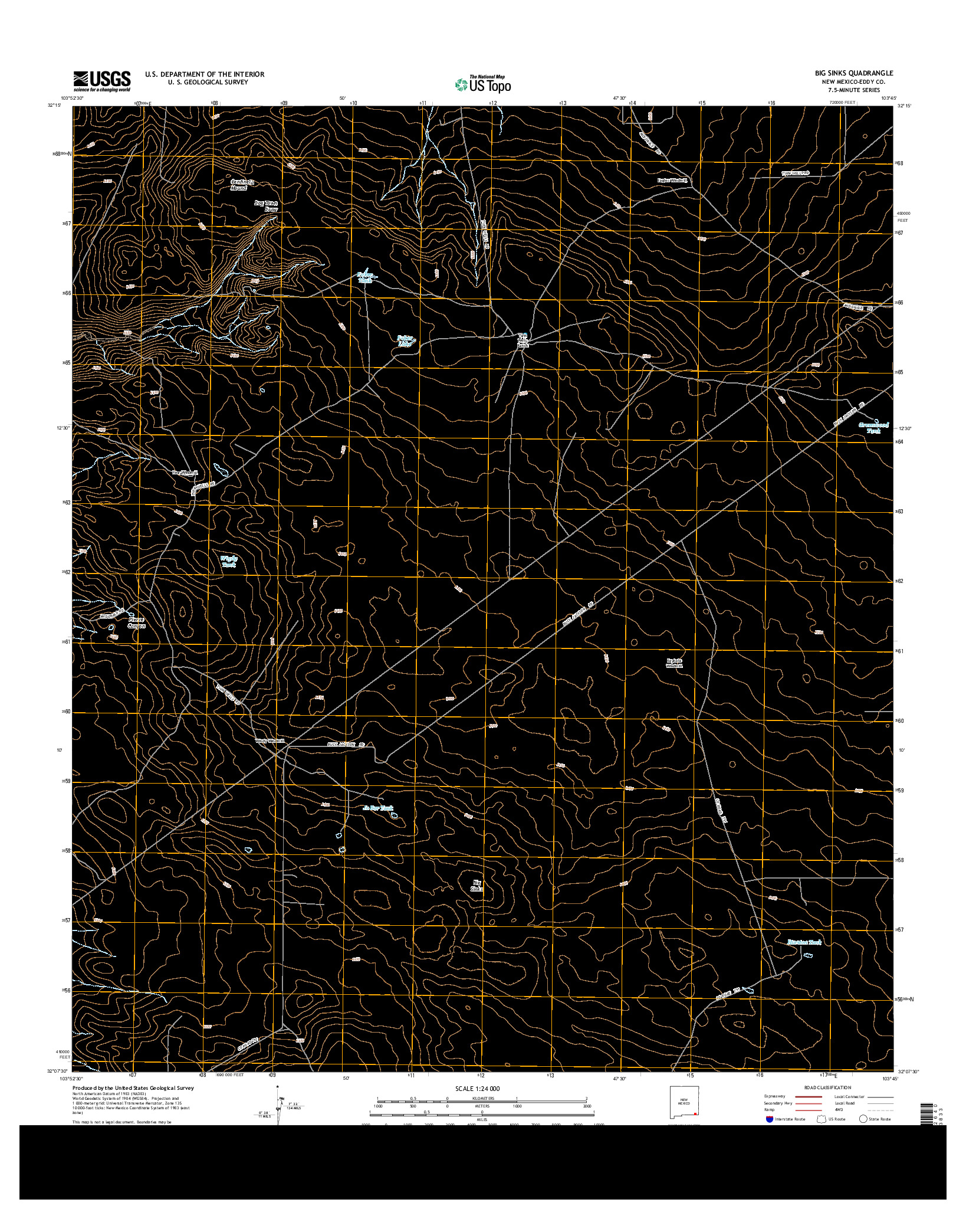 USGS US TOPO 7.5-MINUTE MAP FOR BIG SINKS, NM 2013