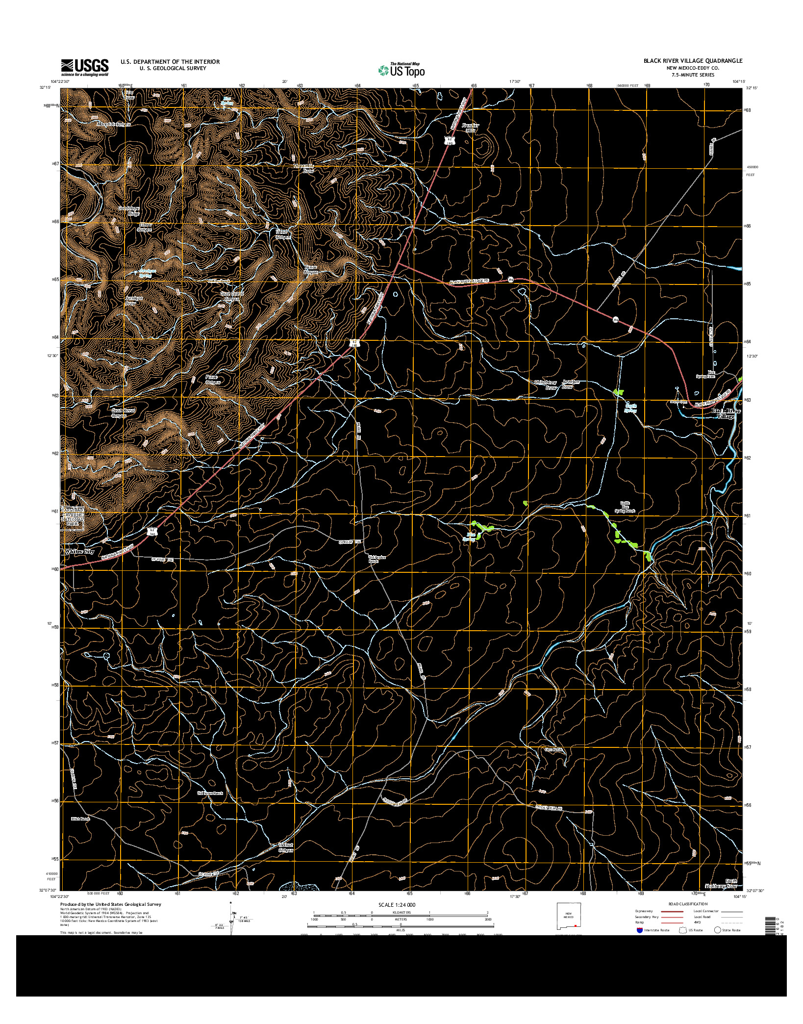 USGS US TOPO 7.5-MINUTE MAP FOR BLACK RIVER VILLAGE, NM 2013